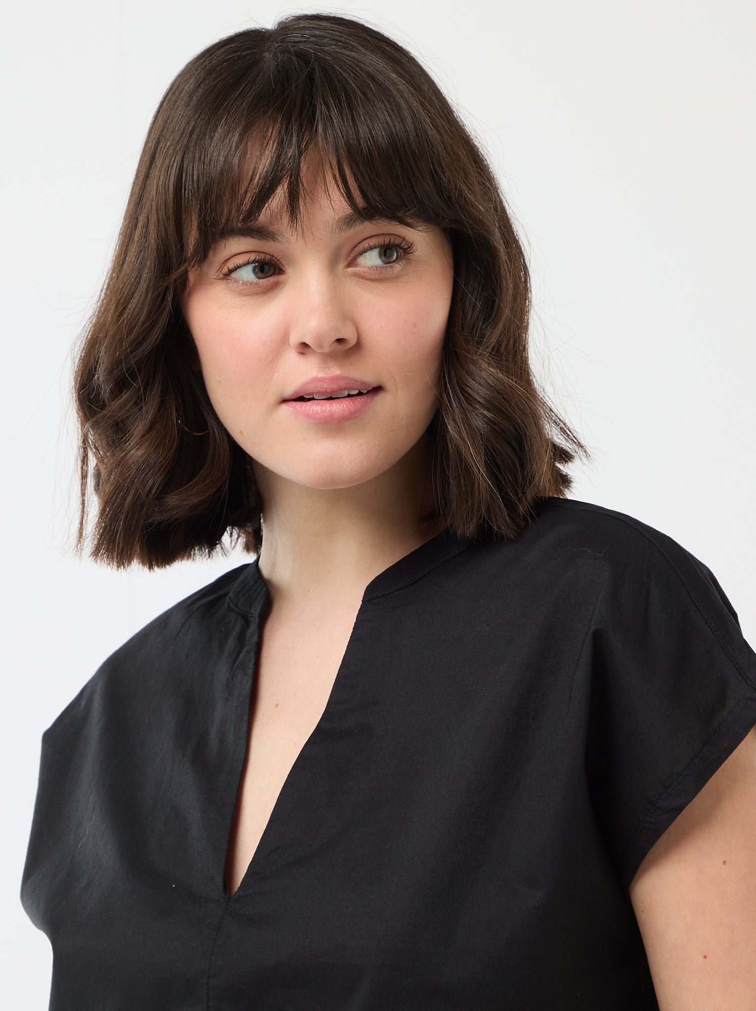 Blouse à manches courtes et col V - Noir