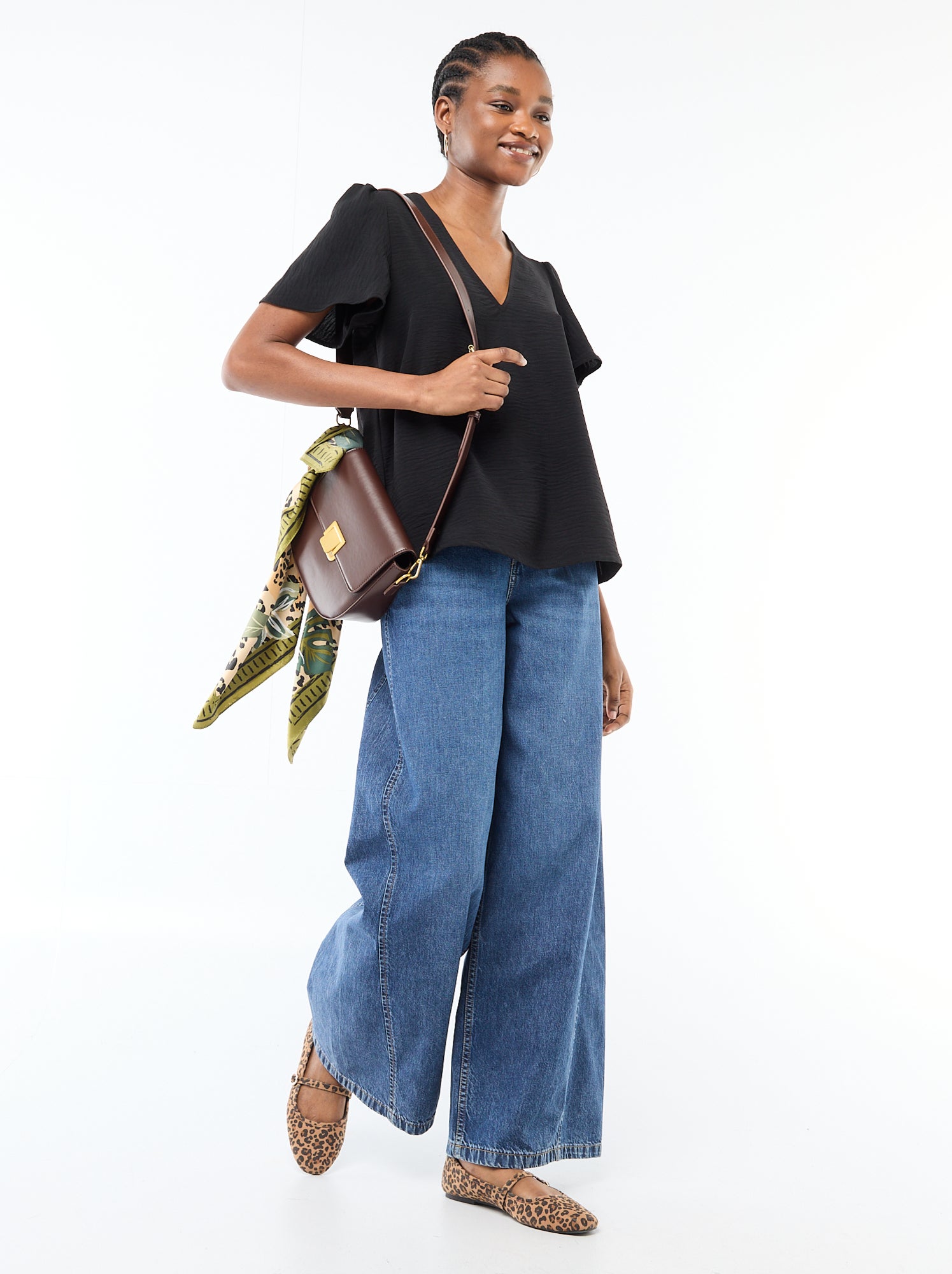 Blouse à manches courtes et col V - Noir