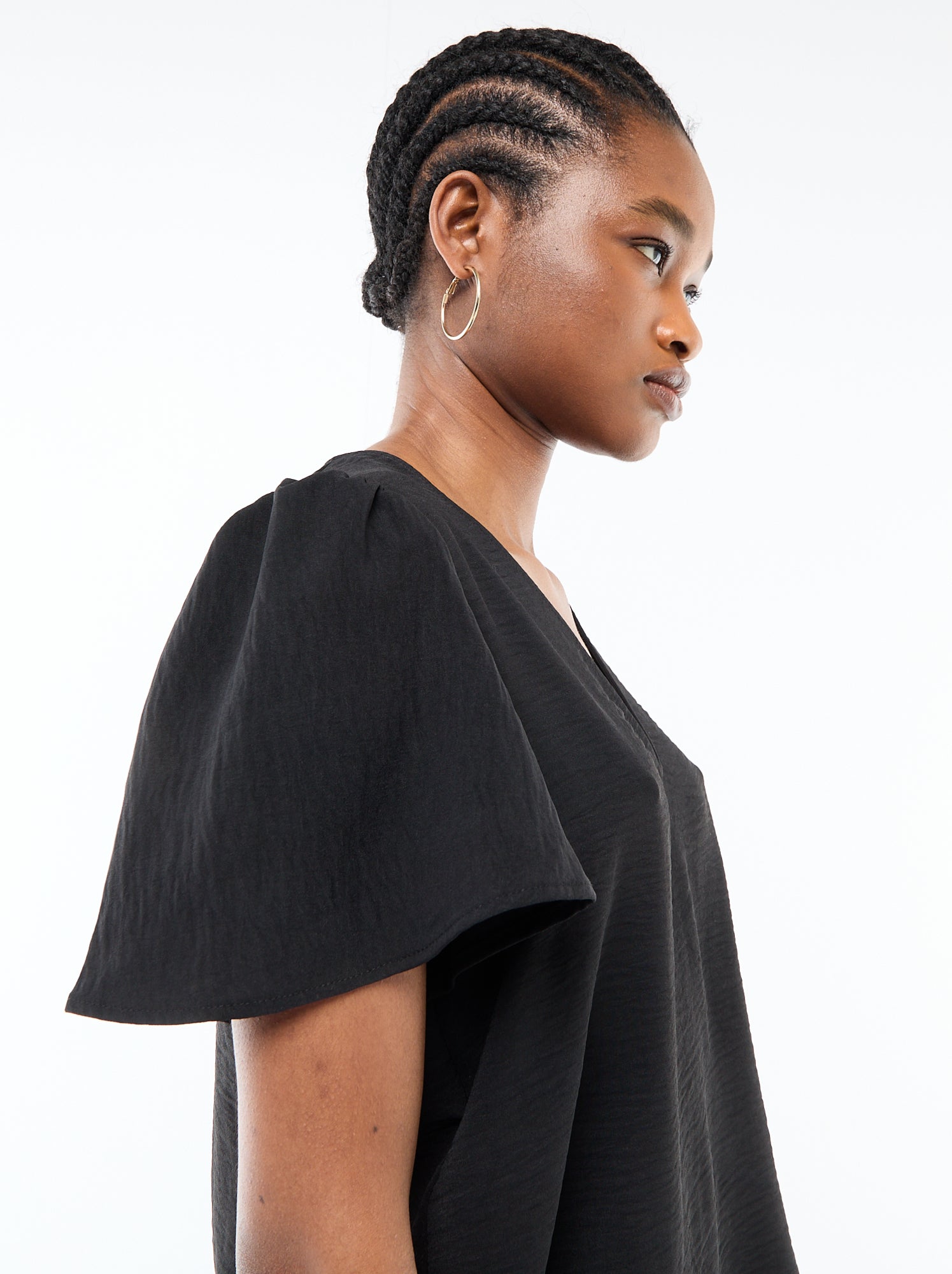 Blouse à manches courtes et col V - Noir