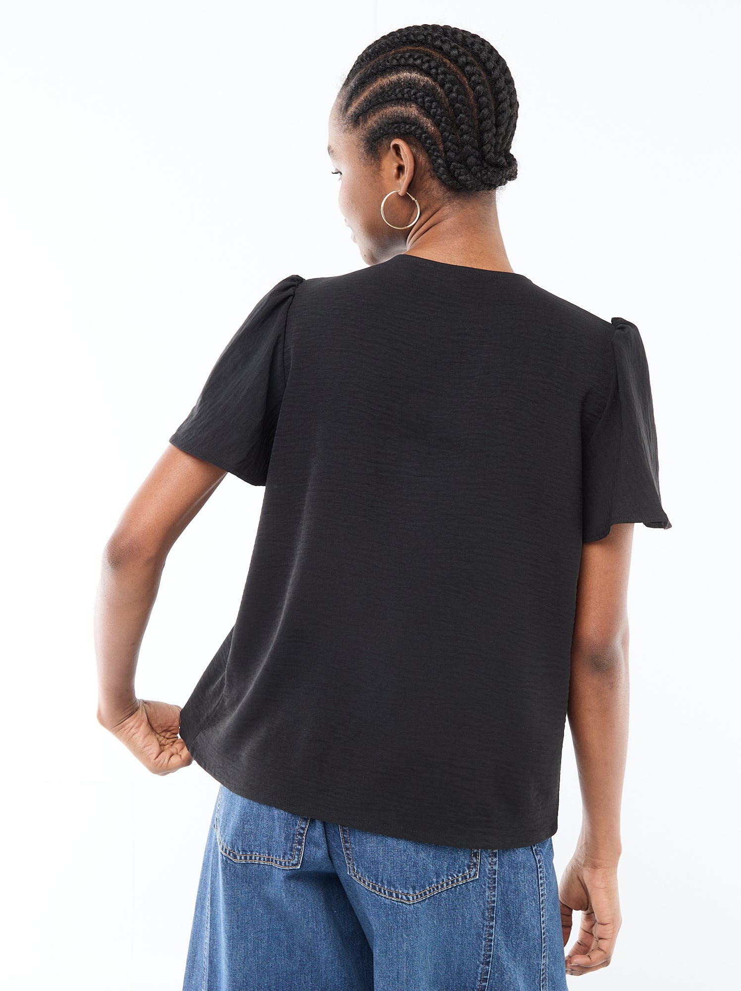 Blouse à manches courtes et col V - Noir