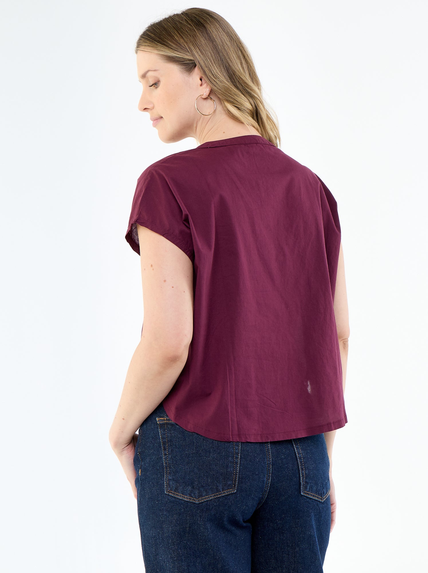Blouse à manches courtes et col V - Rose