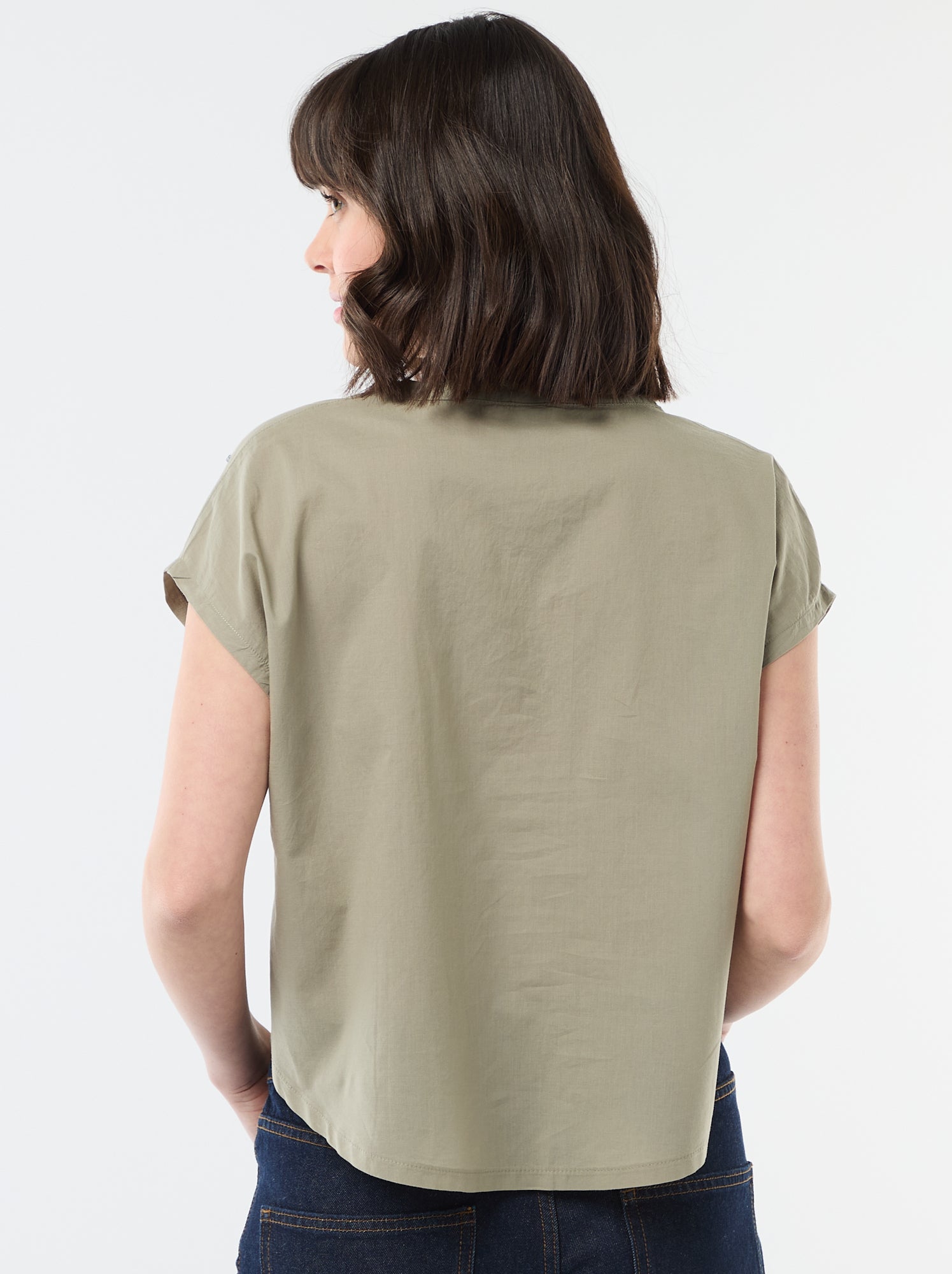 Blouse à manches courtes et col V - Vert (FEM64_1)