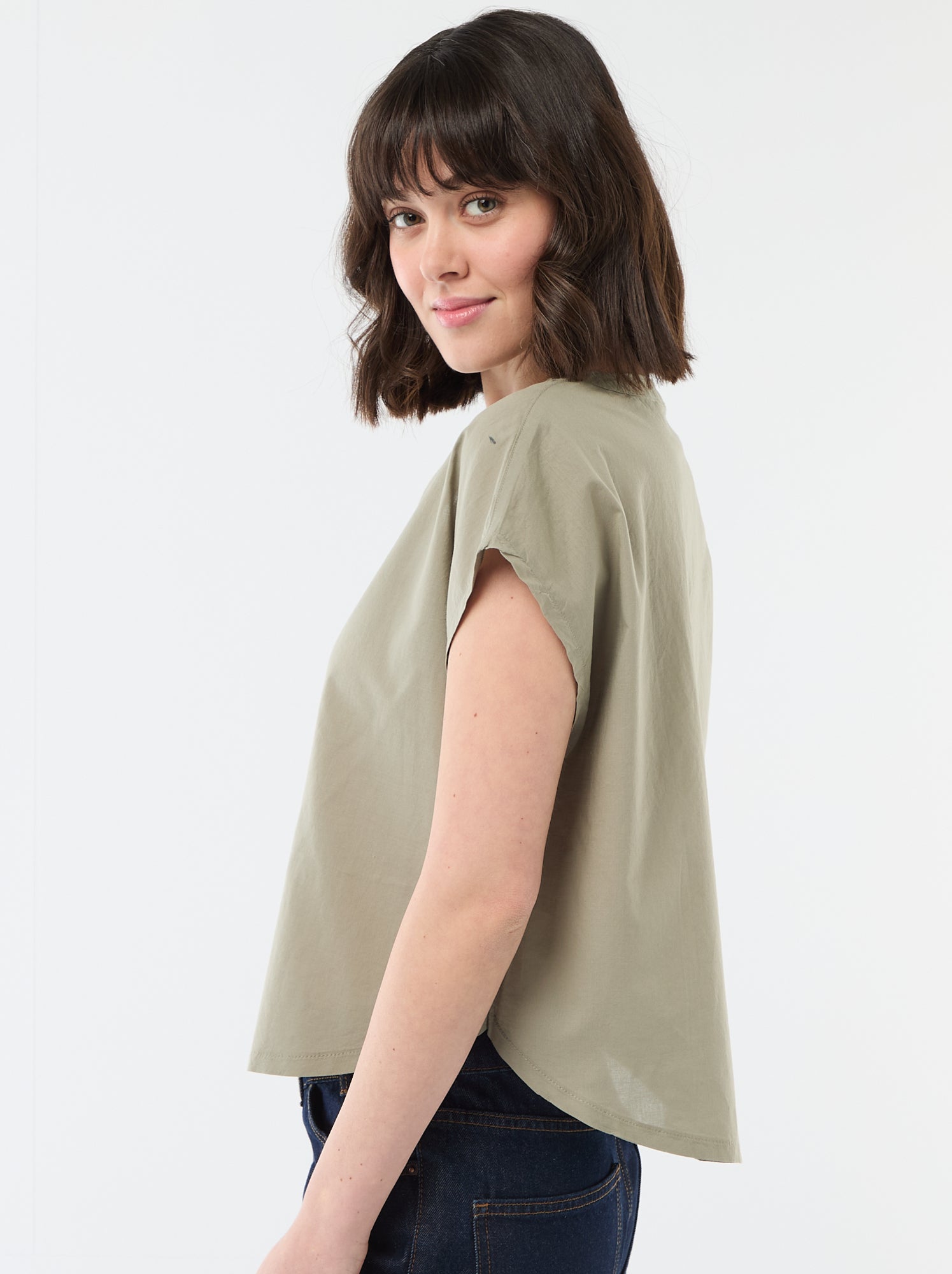 Blouse à manches courtes et col V - Vert (FEM64_1)