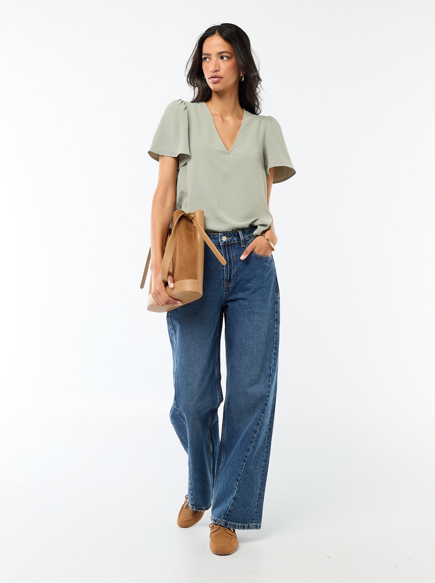 Blouse à manches courtes et col V - Vert