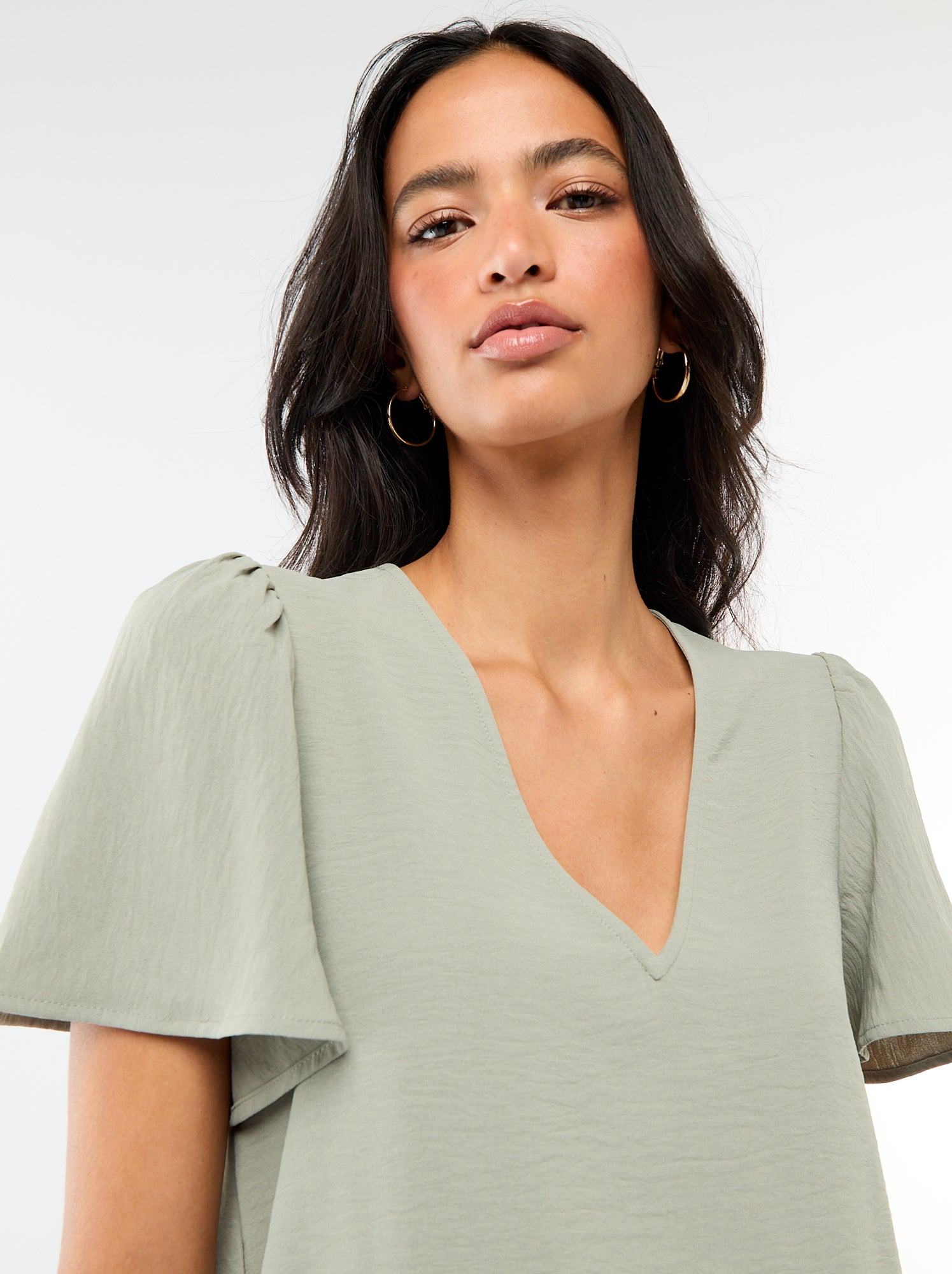 Blouse à manches courtes et col V - Vert
