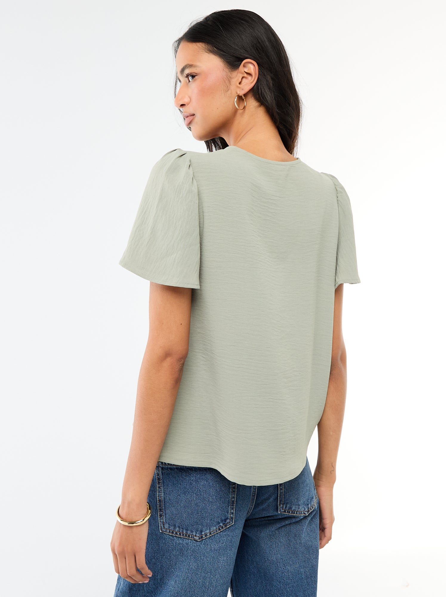 Blouse à manches courtes et col V - Vert