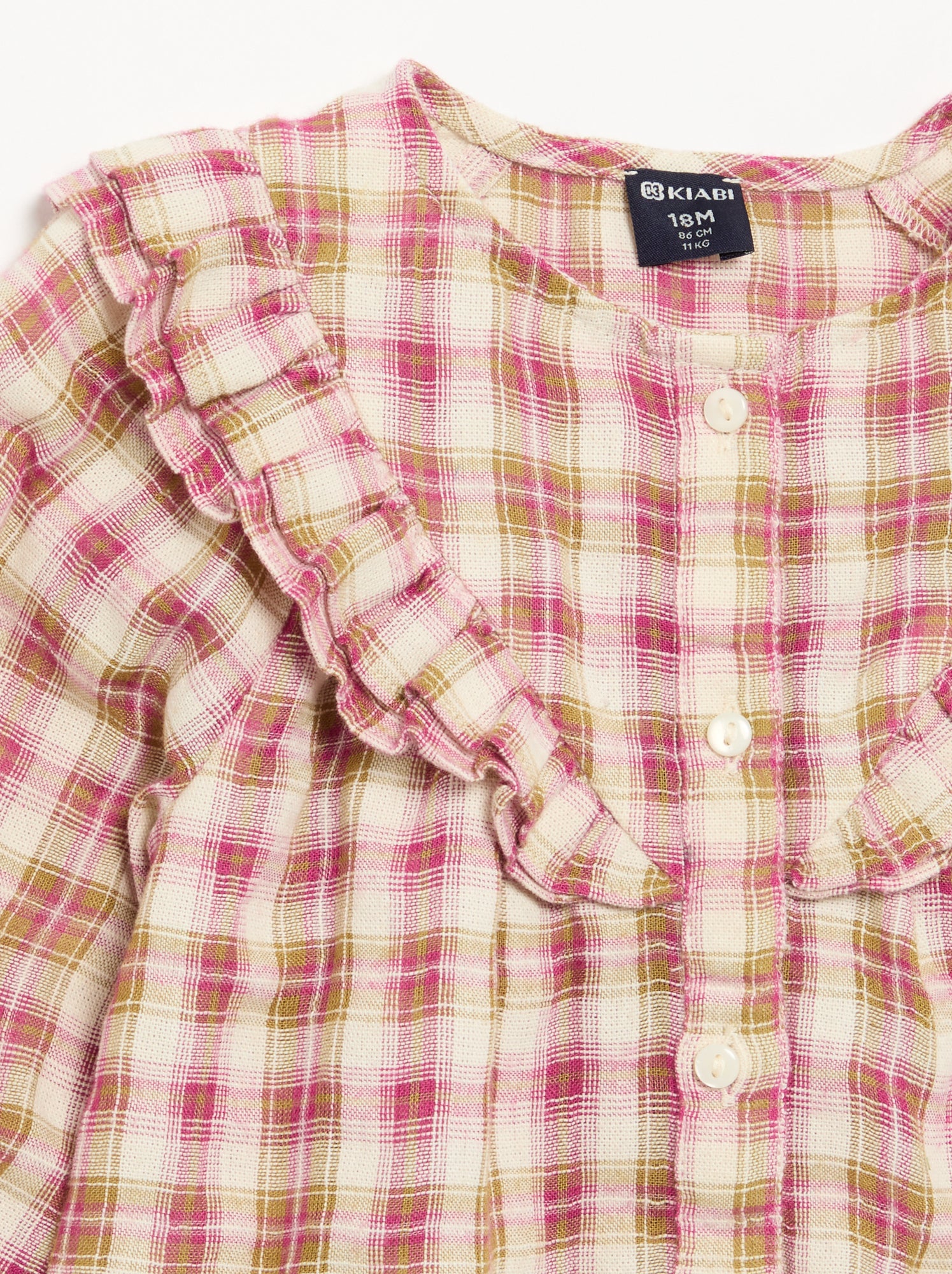 Blouse à manches longues en gaze de coton avec volants - Rose
