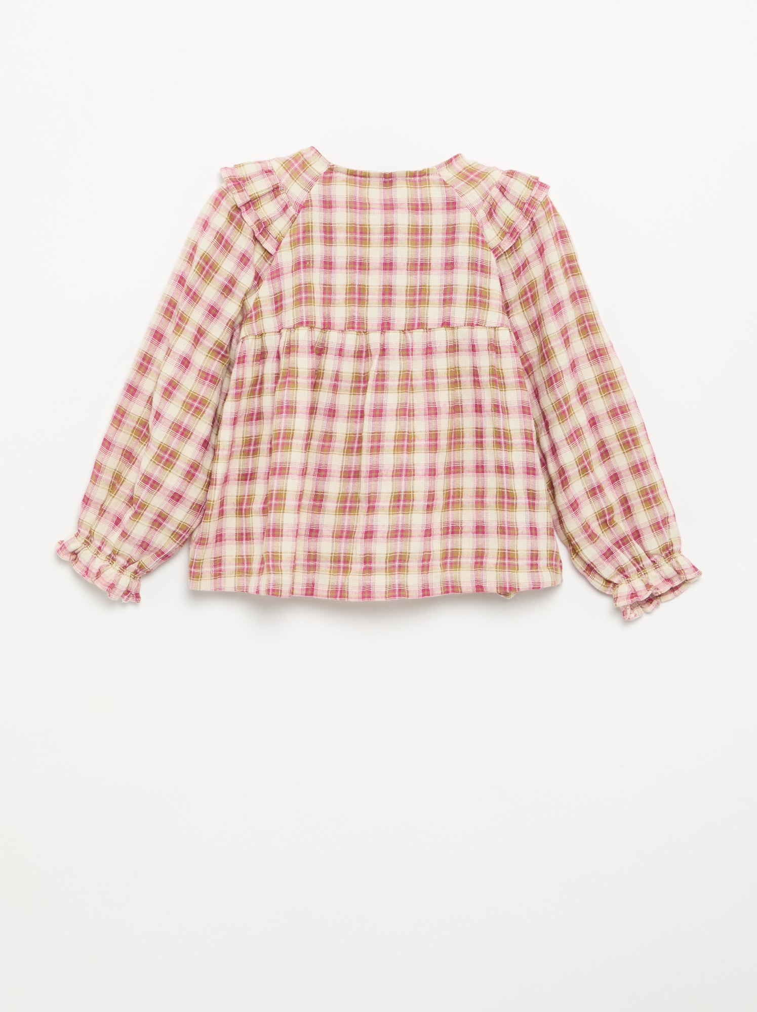 Blouse à manches longues en gaze de coton avec volants - Rose