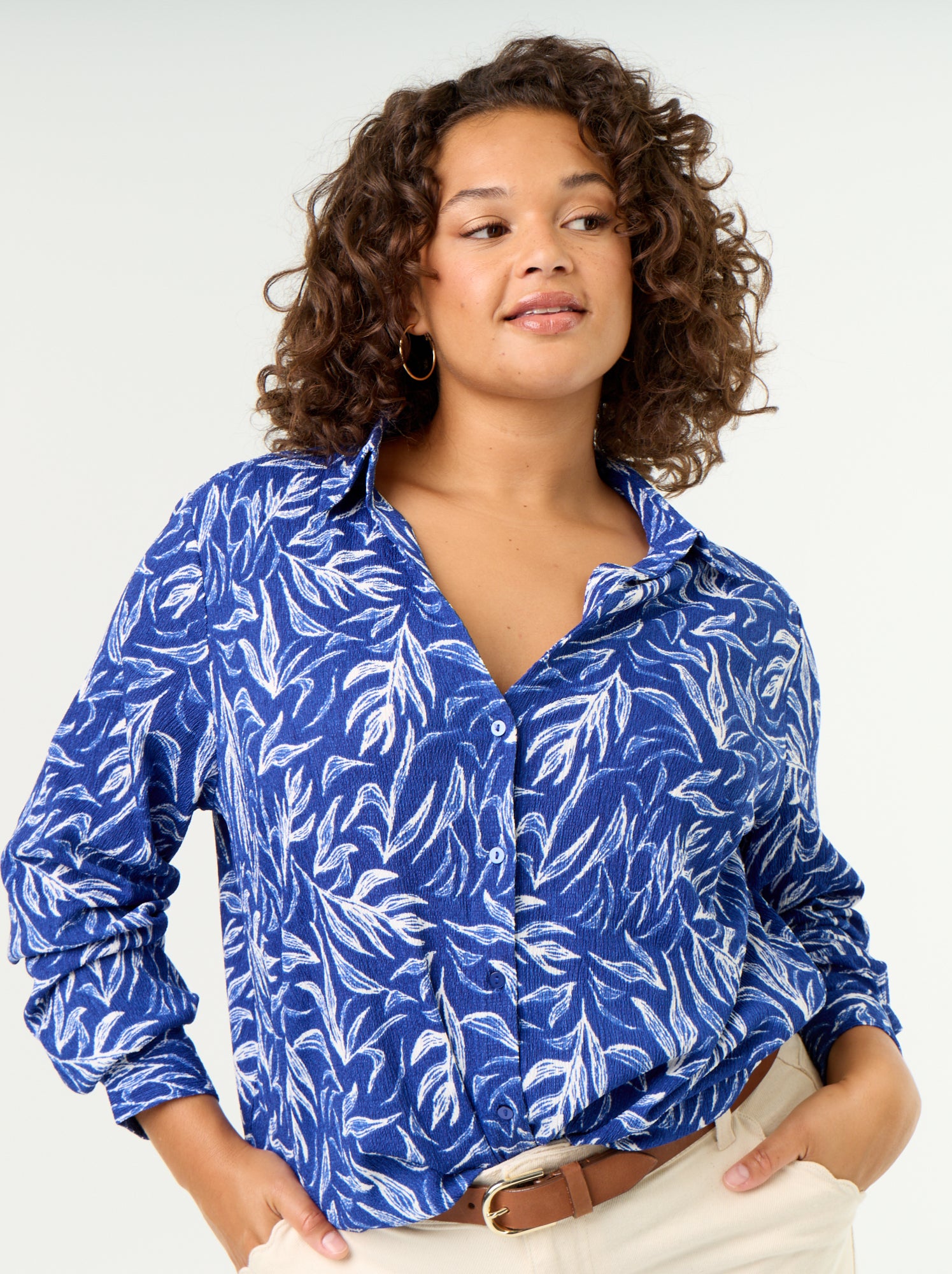 Blouse crêpée imprimée - Bleu