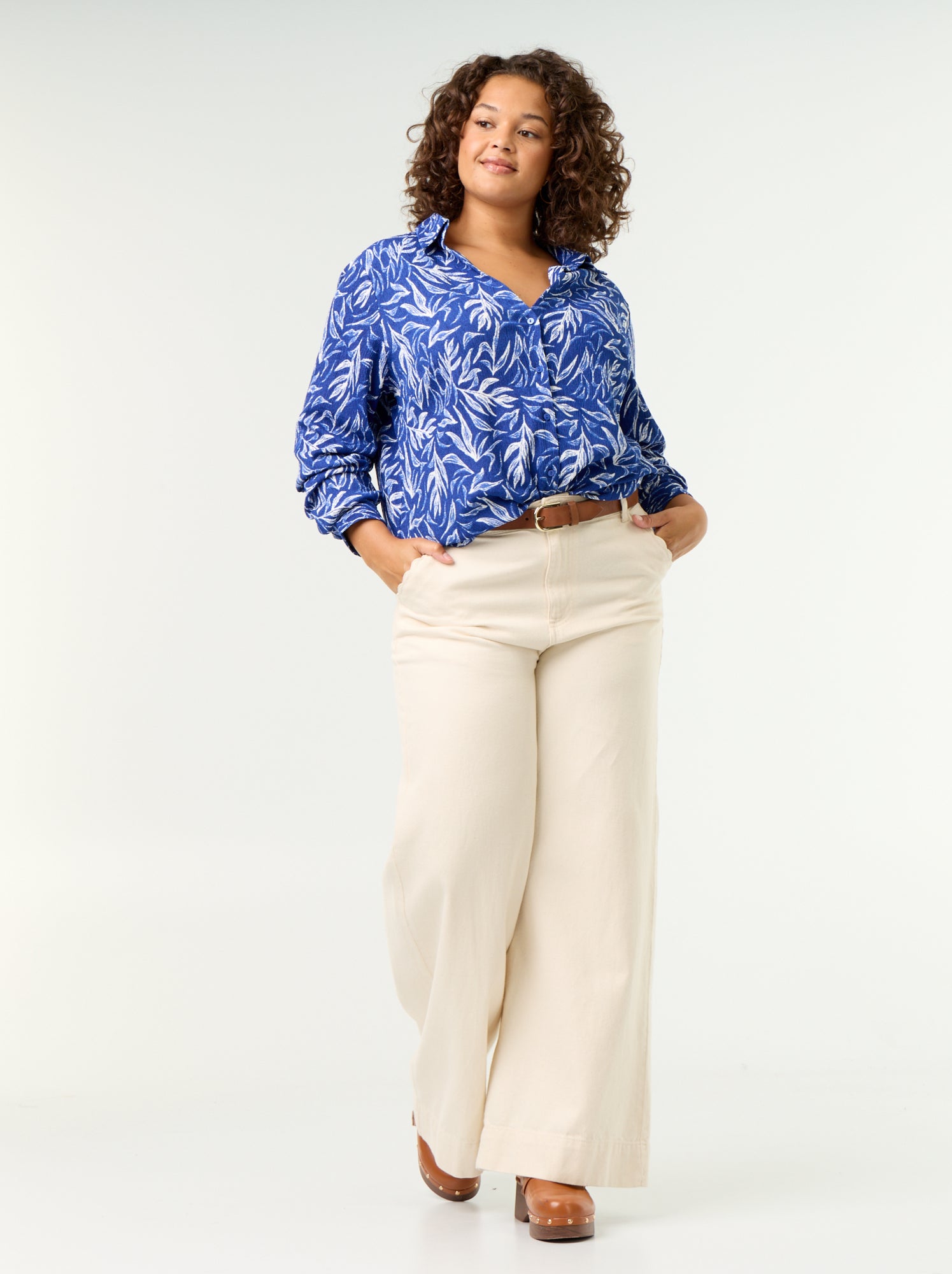 Blouse crêpée imprimée - Bleu