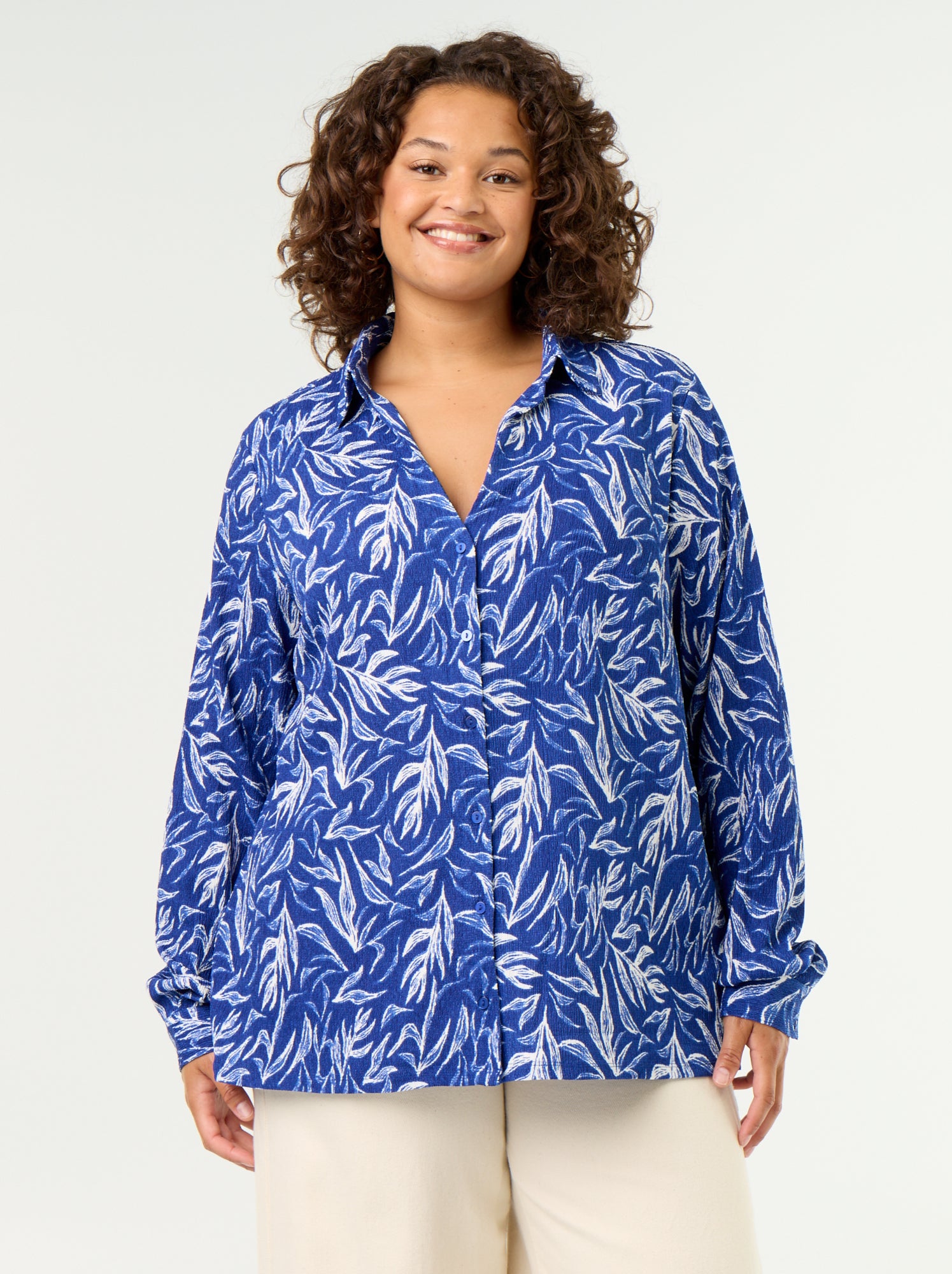 Blouse crêpée imprimée - Bleu