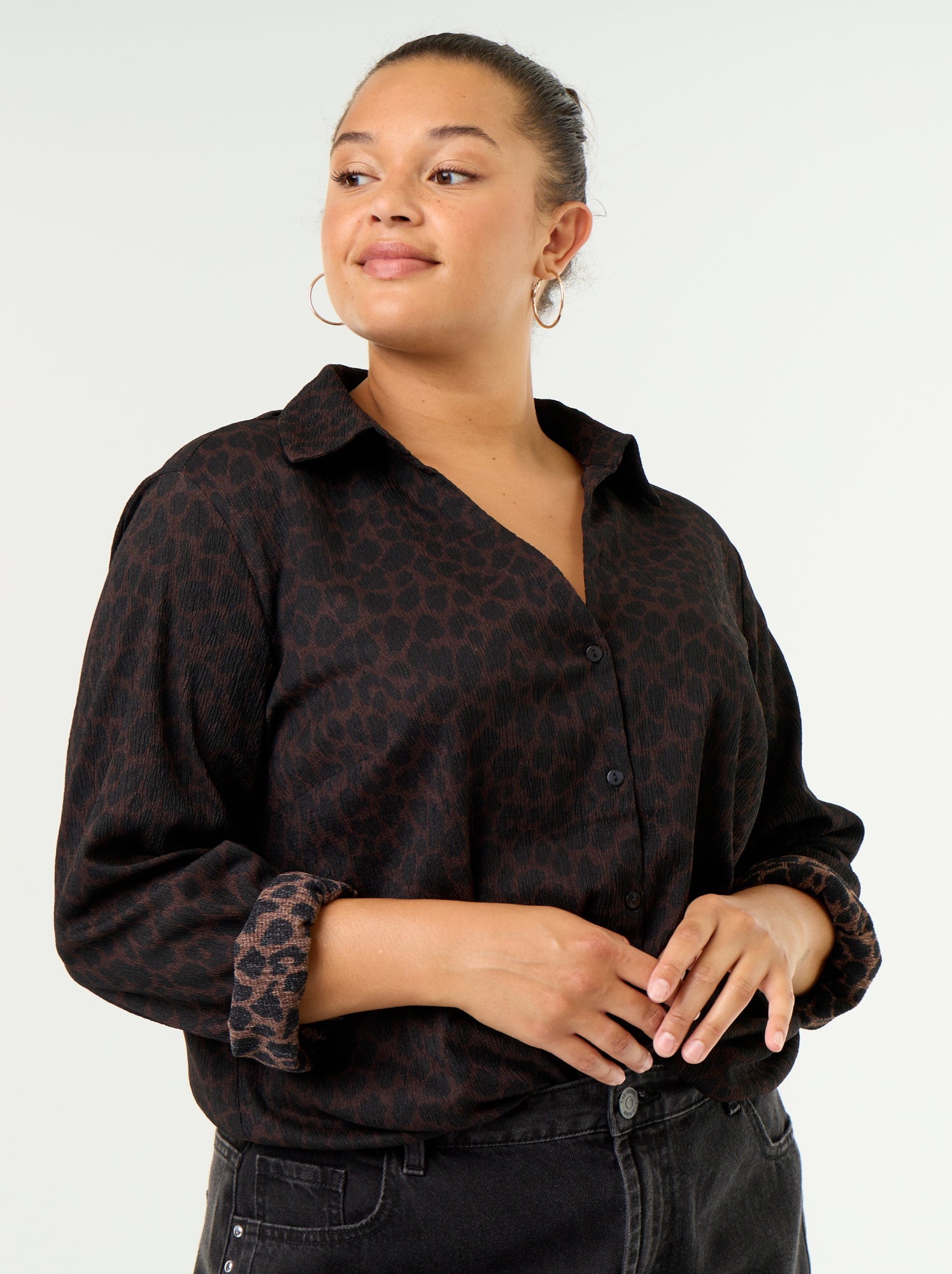 Blouse crêpée imprimée - Marron