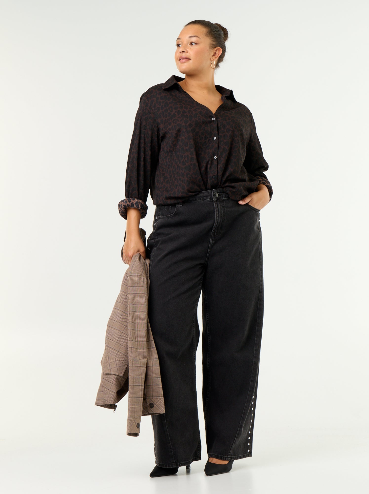 Blouse crêpée imprimée - Marron