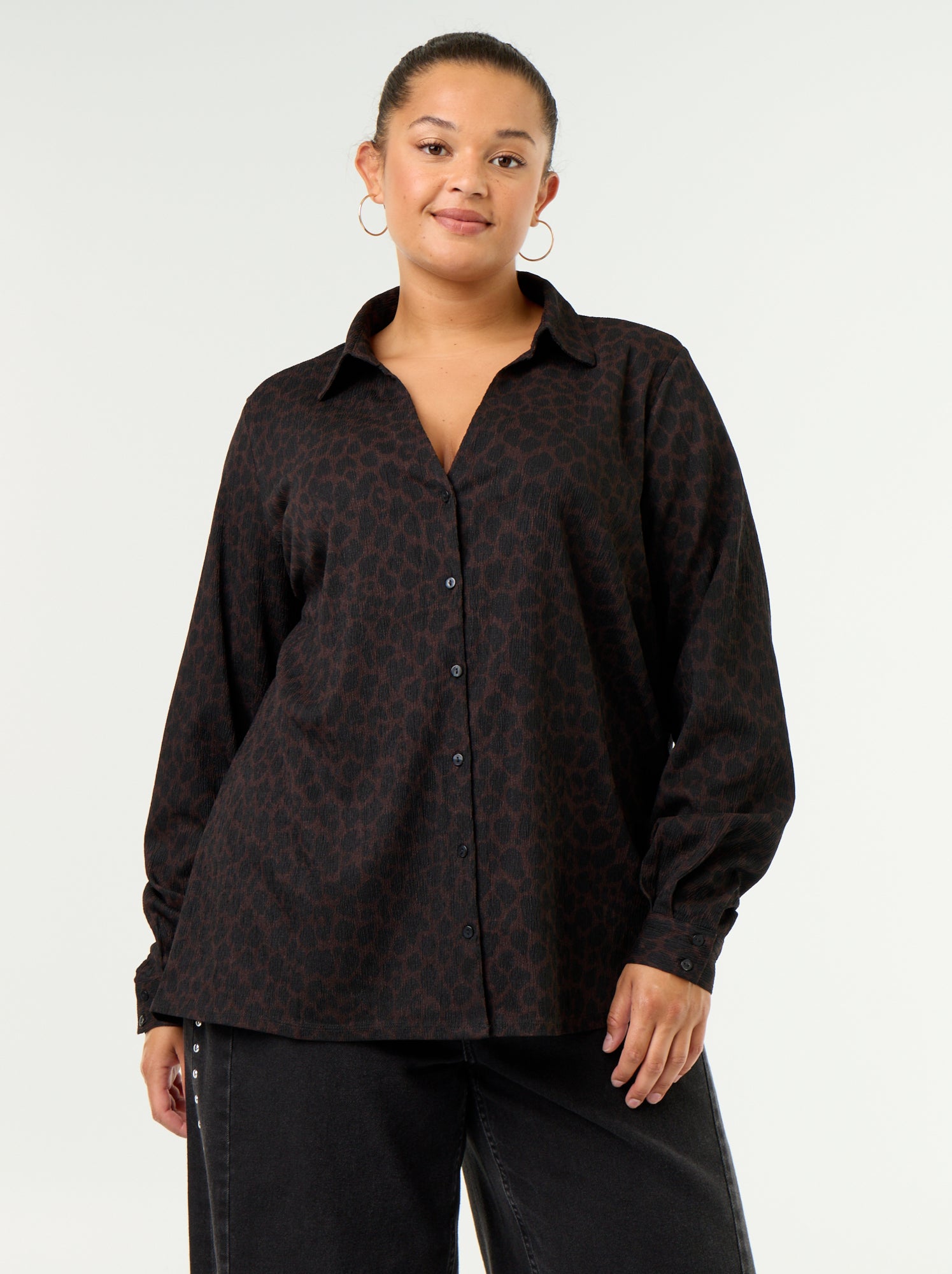 Blouse crêpée imprimée - Marron