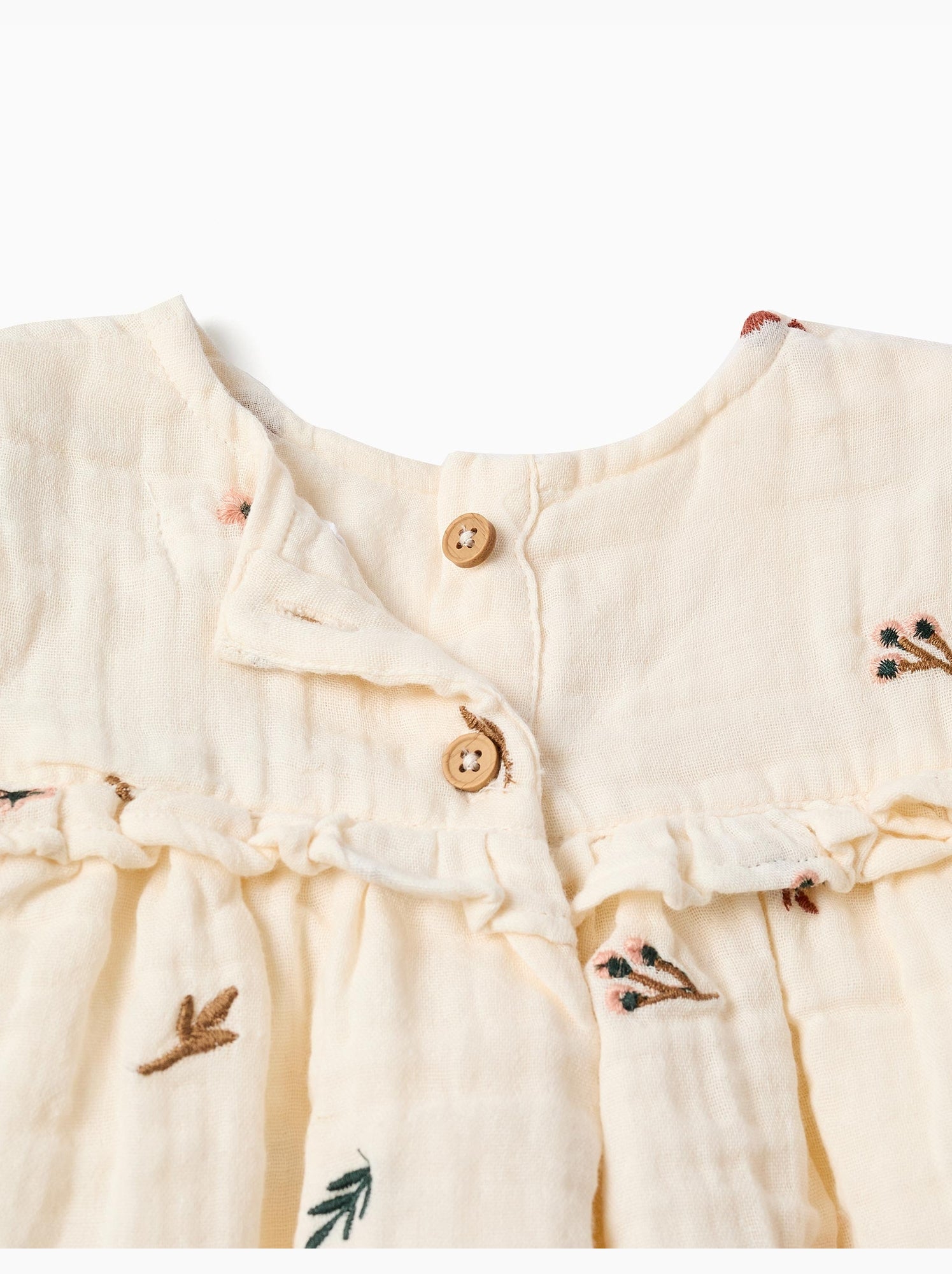 Blouse en coton à manches longues avec fleurs brodées - Blanc