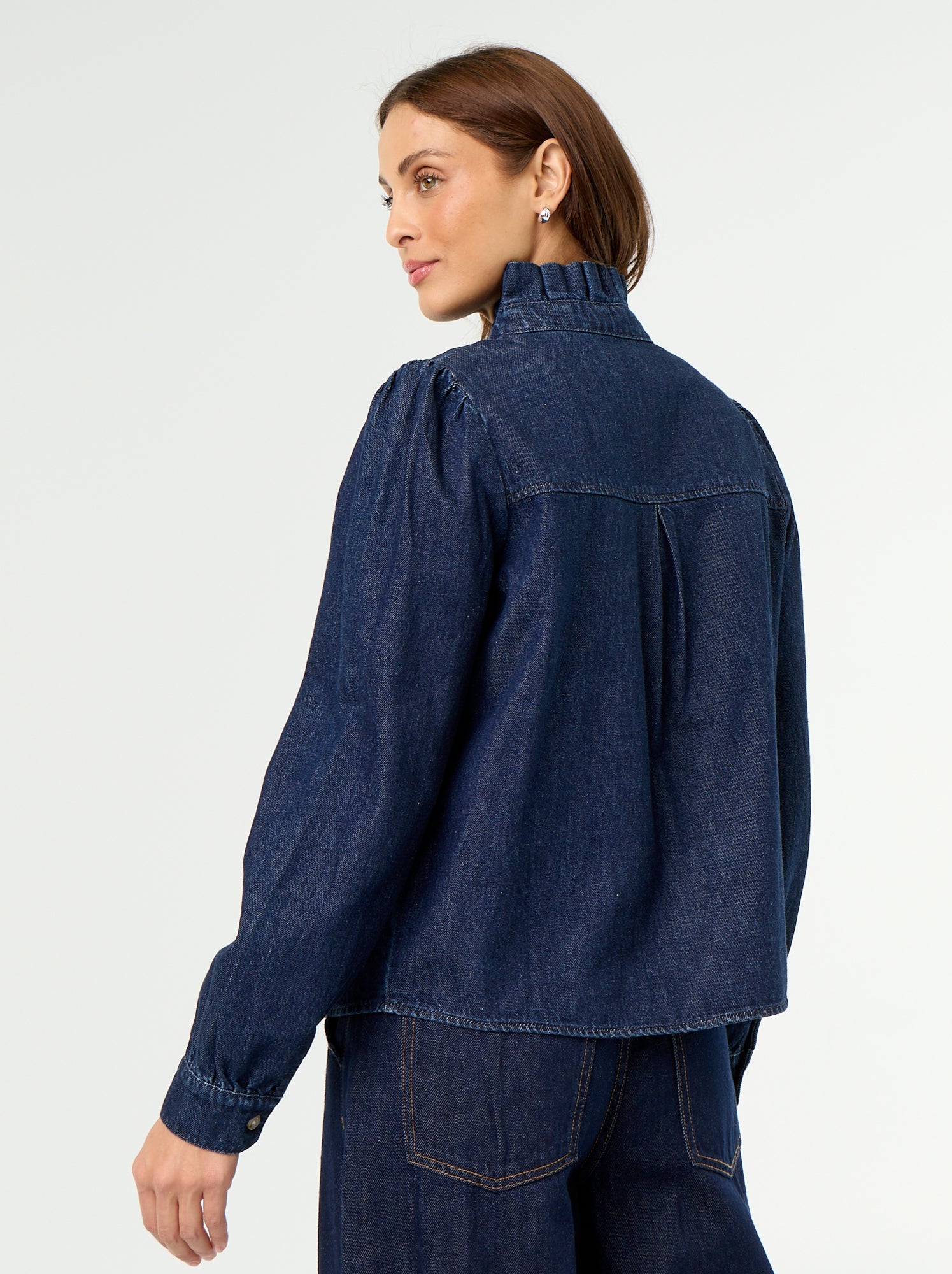Blouse en denim avec col volanté - Bleu (GJM17_1)