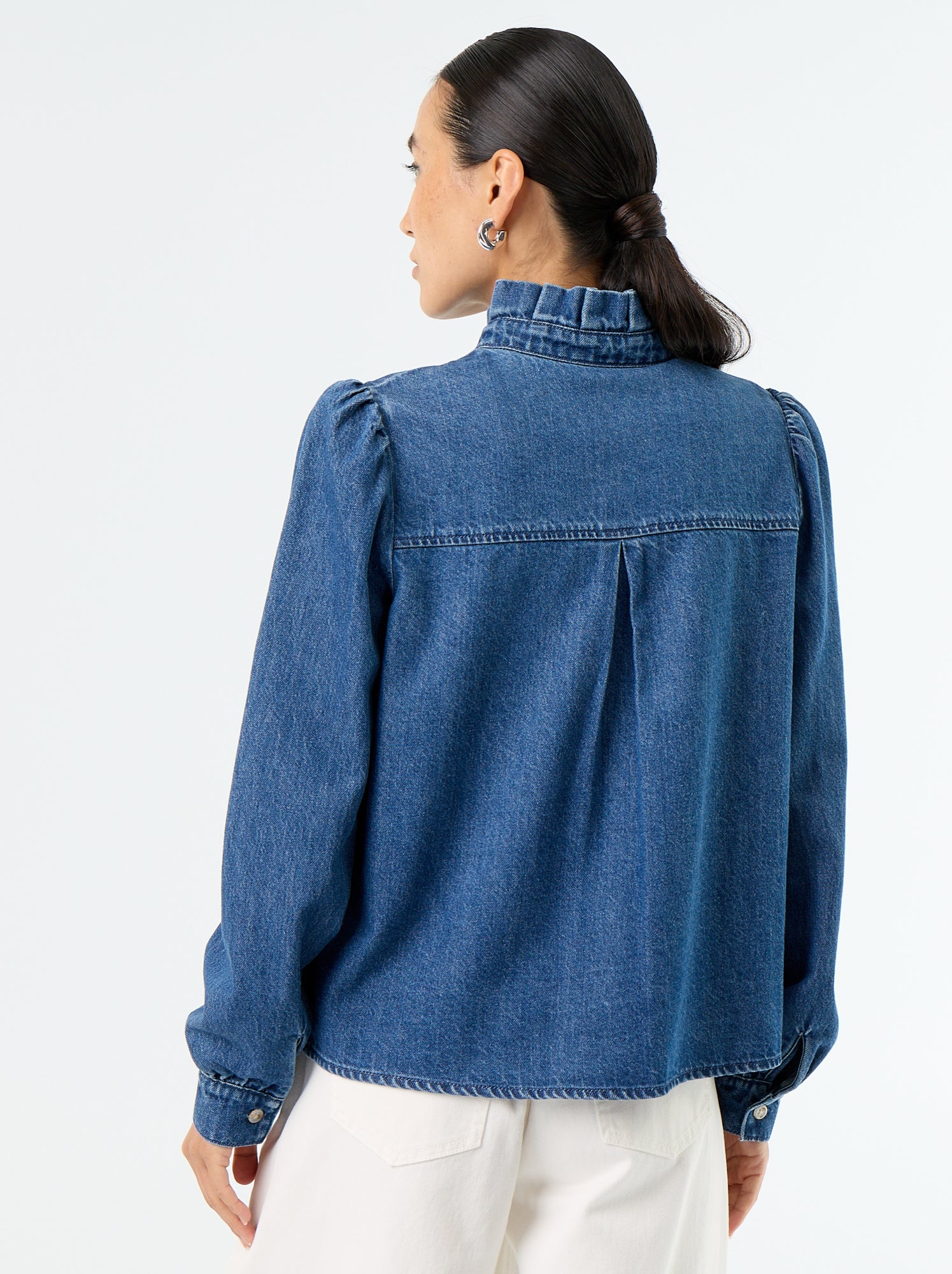 Blouse en denim avec col volanté - Bleu (GJM17_2)