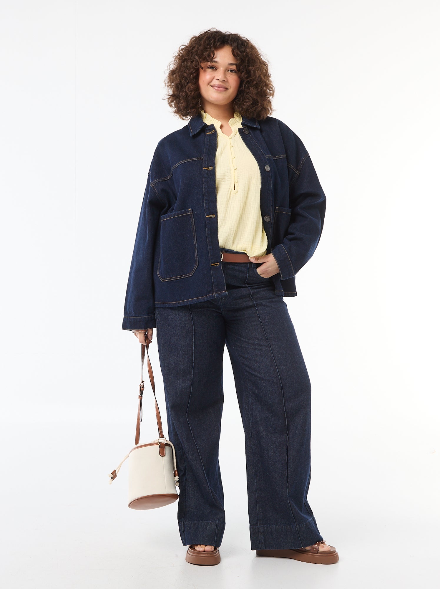 Blouse en gaze de coton avec col froncé - Jaune
