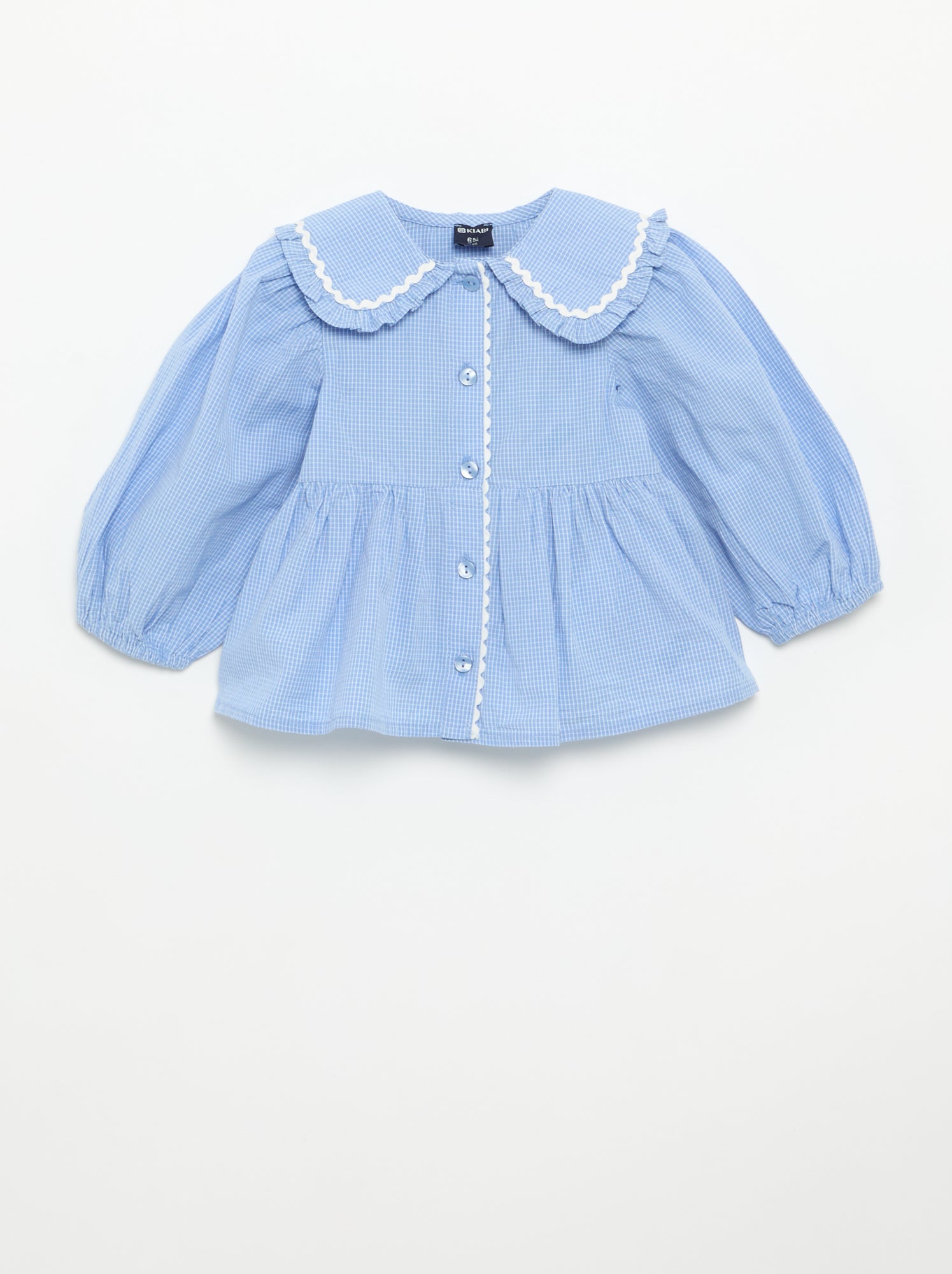 Blouse en popeline avec col claudine - Bleu