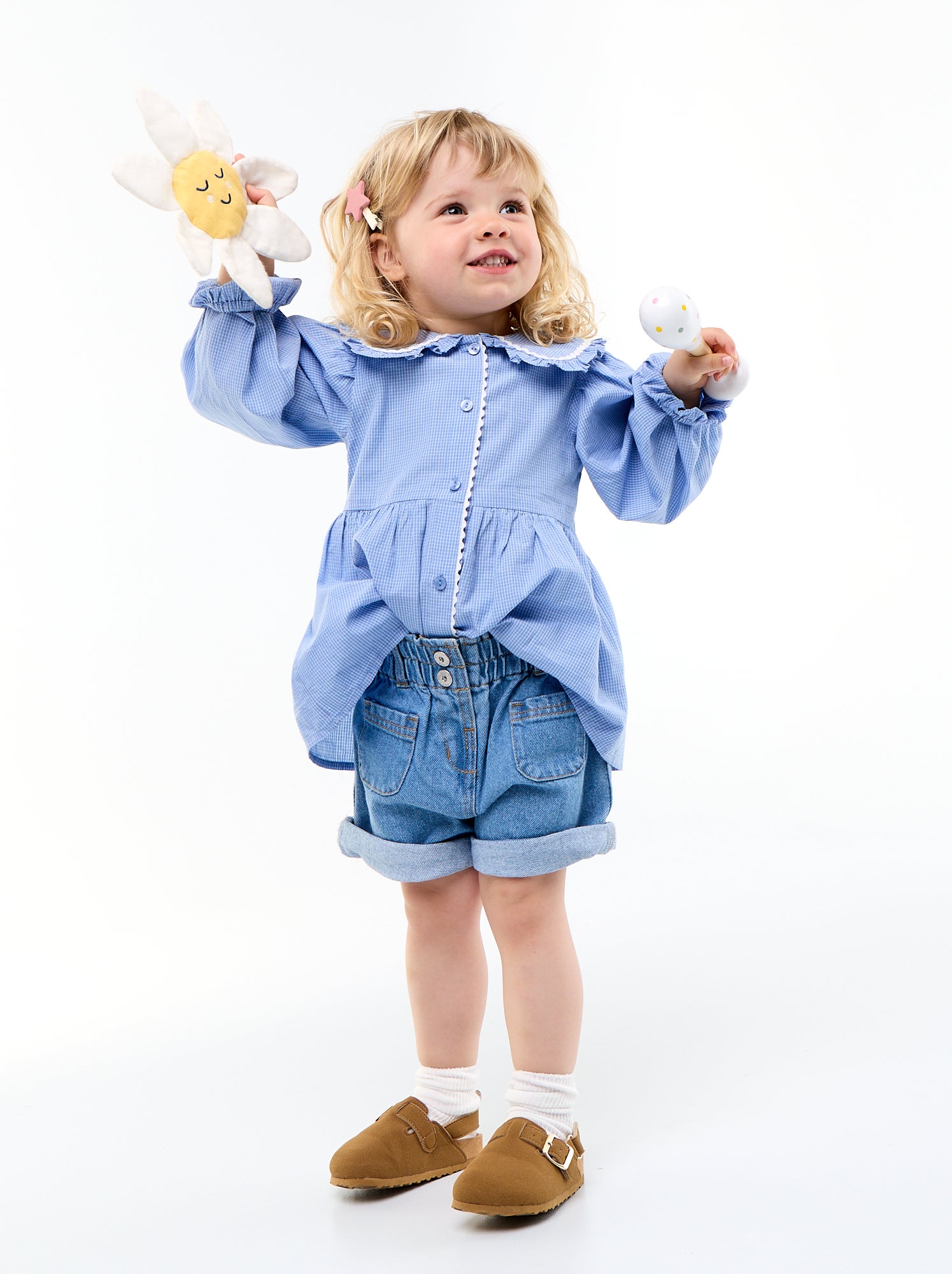 Blouse en popeline avec col claudine - Bleu