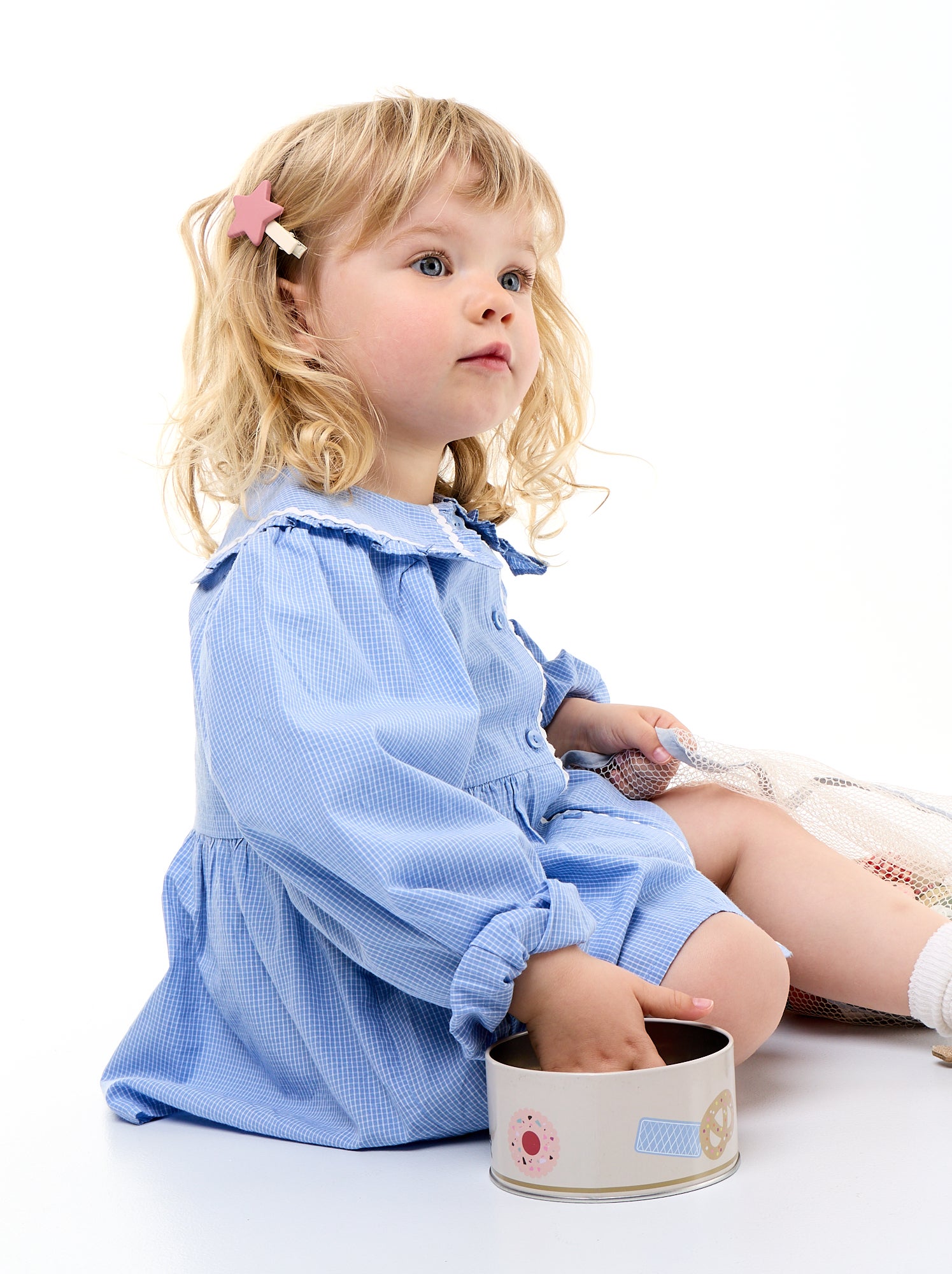 Blouse en popeline avec col claudine - Bleu