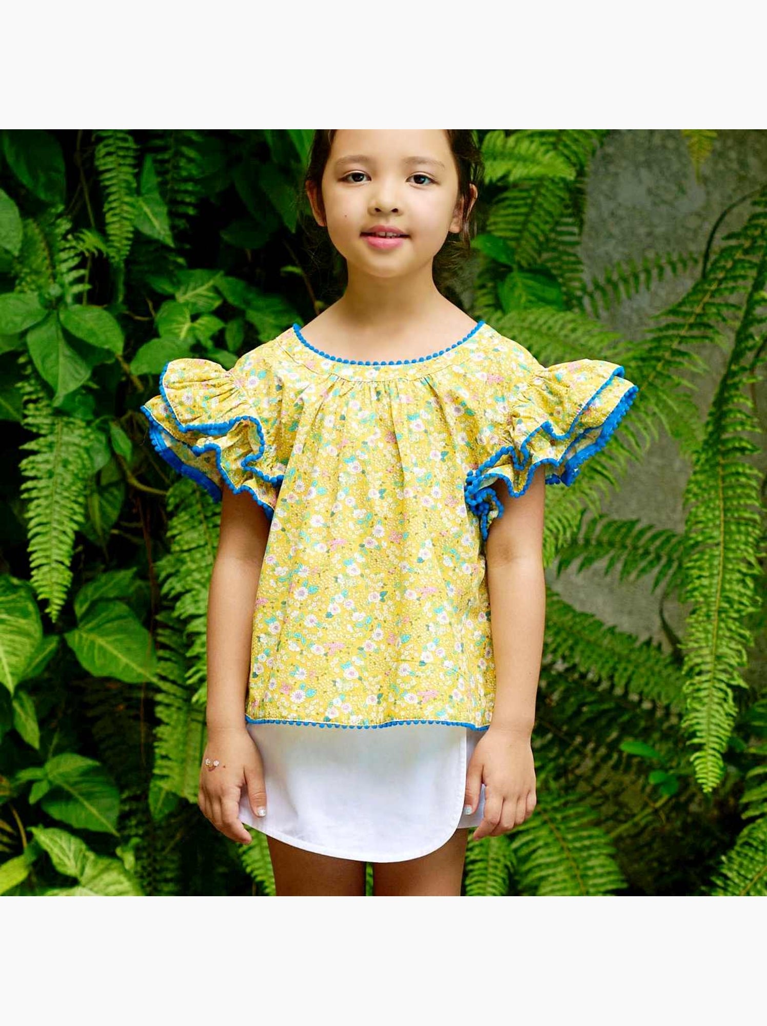 Blouse  Fleurie  et  roi à Manches Papillons  BUTTERFLY - La Faute à Voltaire - Jaune