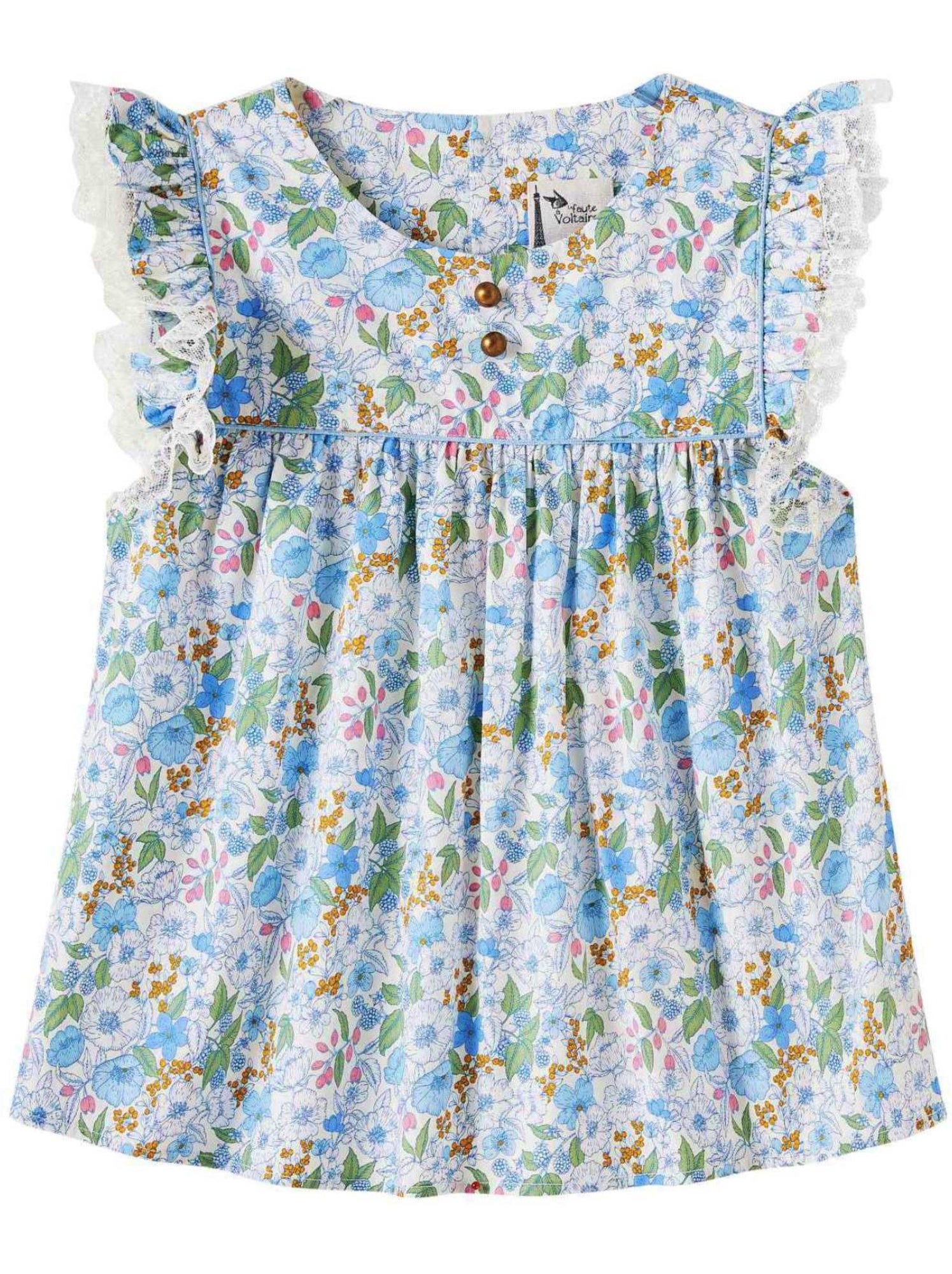 Blouse  Fleurie Liberty   à Volants  APPOLINE - La Faute à Voltaire - Bleu