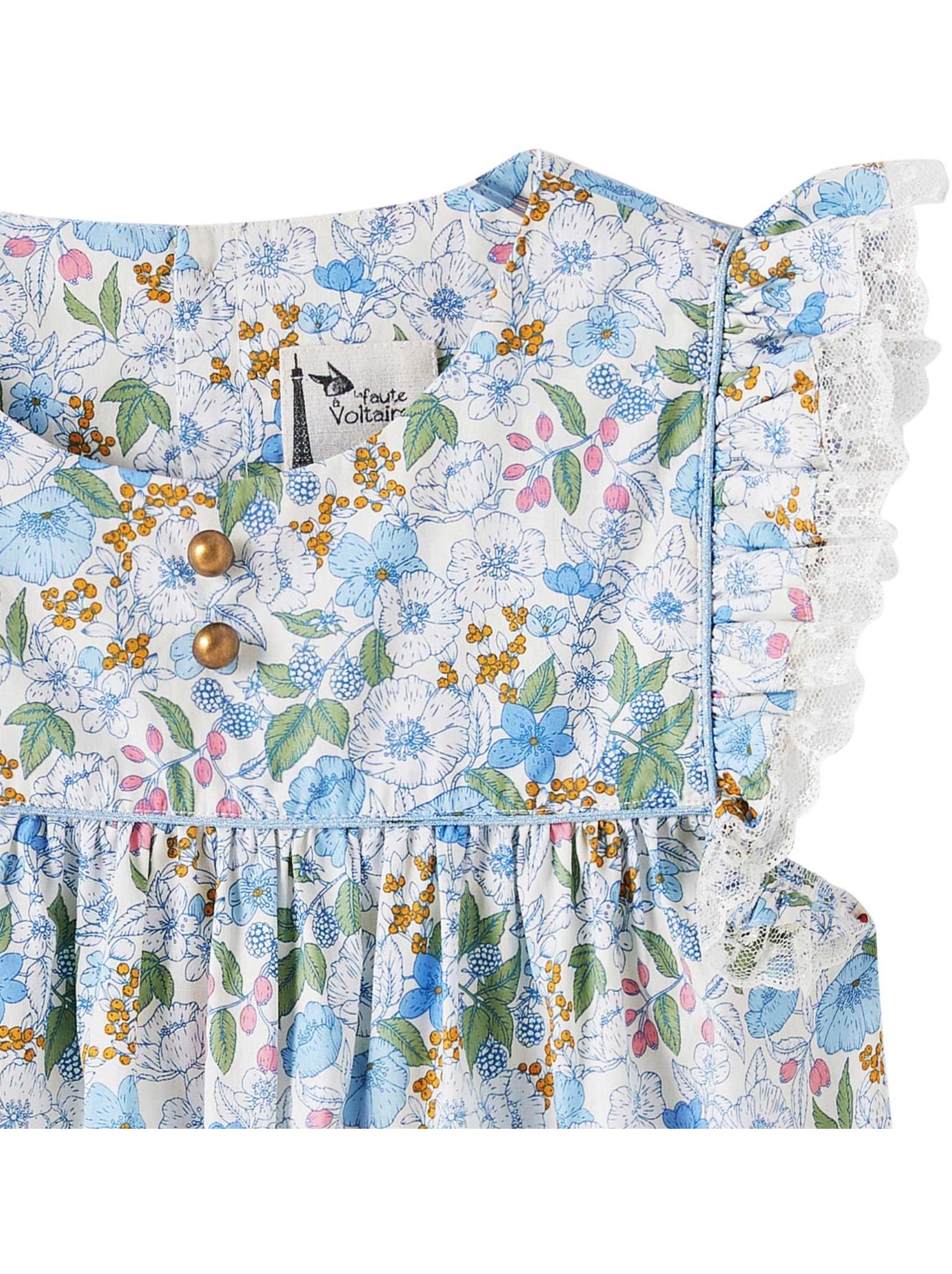 Blouse  Fleurie Liberty   à Volants  APPOLINE - La Faute à Voltaire - Bleu