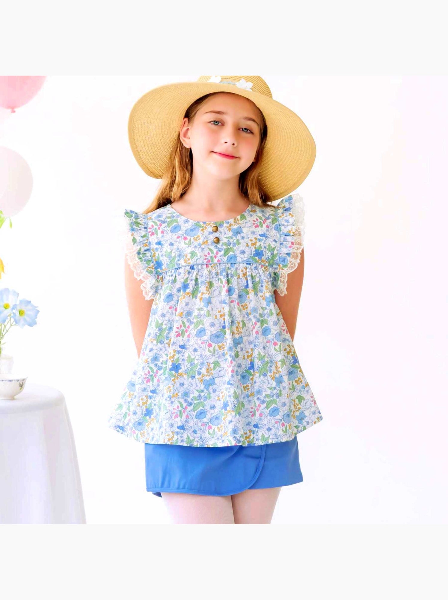 Blouse  Fleurie Liberty   à Volants  APPOLINE - La Faute à Voltaire - Bleu