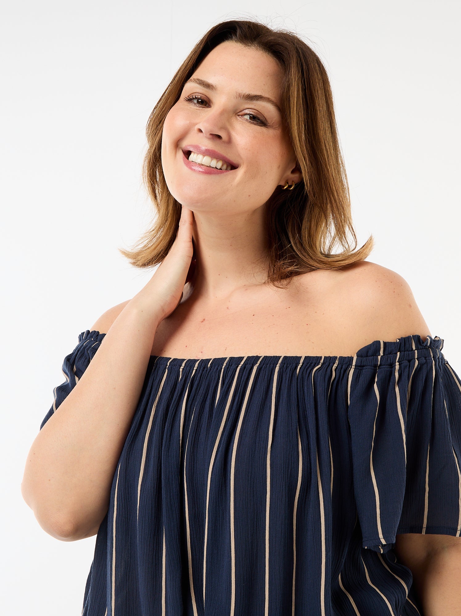 Blouse fluide crêpée à manches courtes - Bleu (FFB55_4)