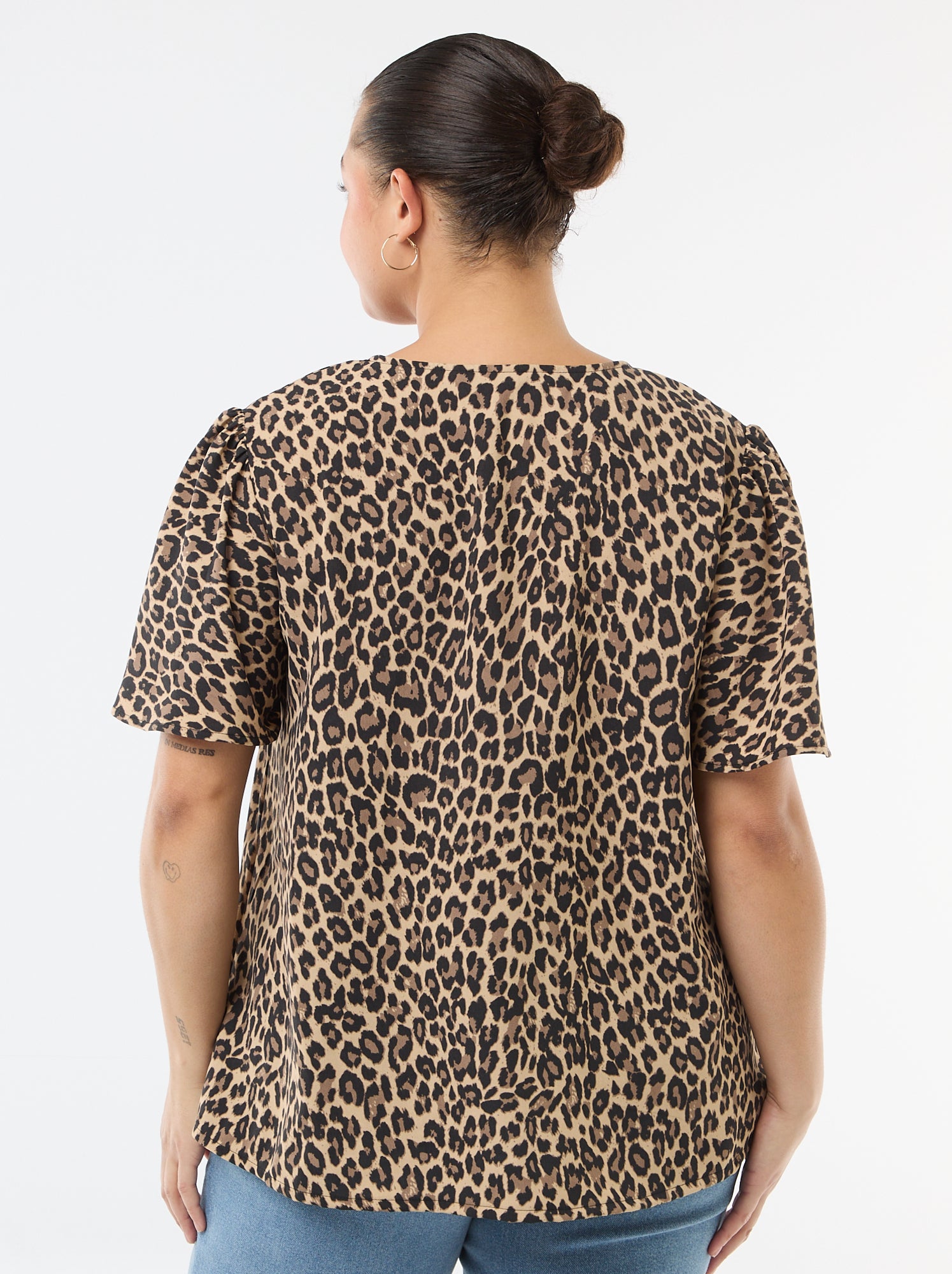 Blouse fluide uni à manches courtes - Beige