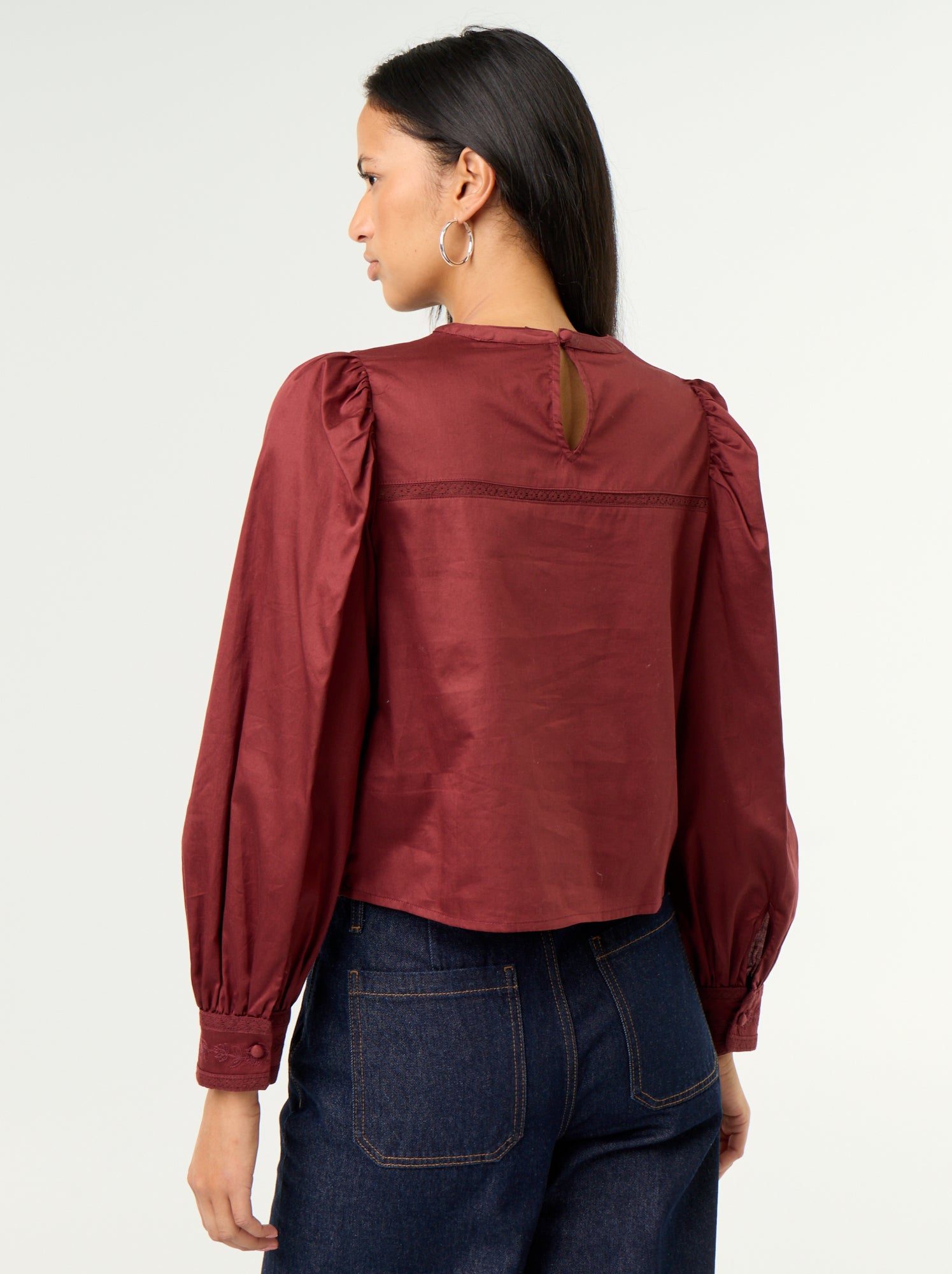 Blouse manches longues avec broderies - Rouge