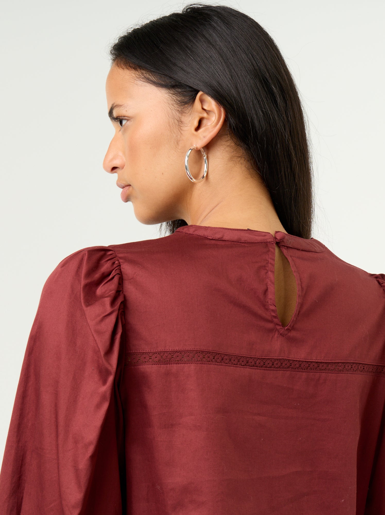 Blouse manches longues avec broderies - Rouge