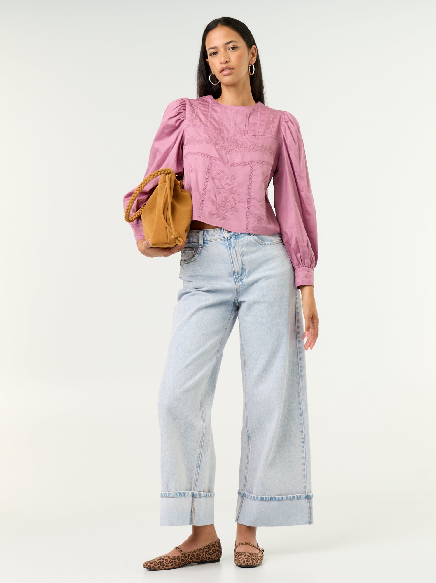 Blouse manches longues avec broderies - Violet