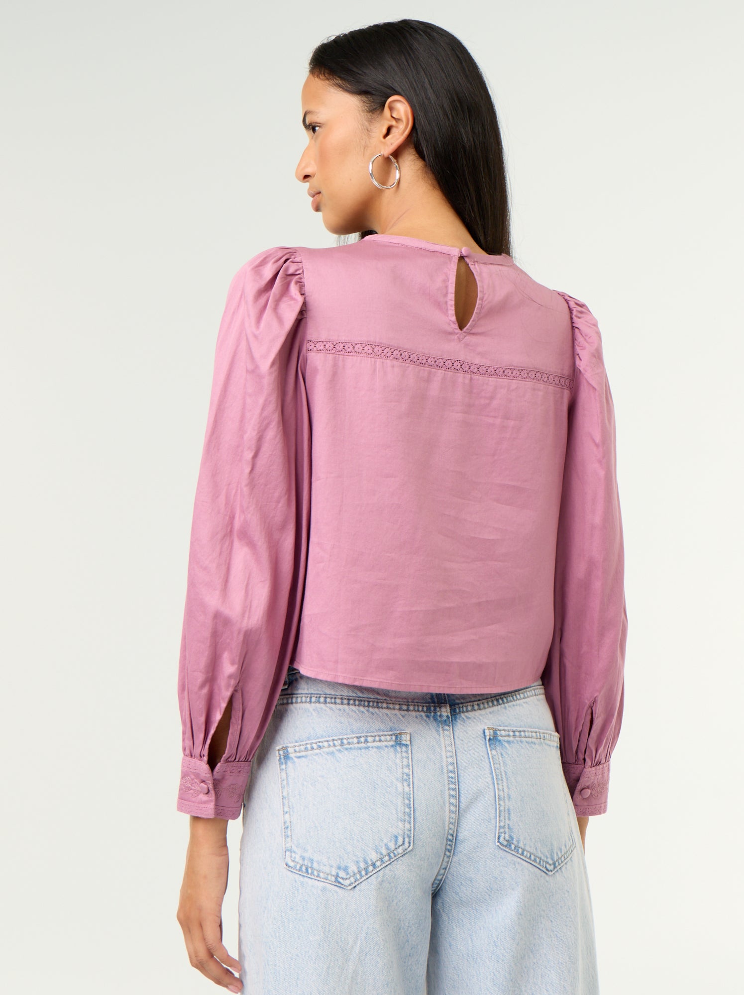 Blouse manches longues avec broderies - Violet