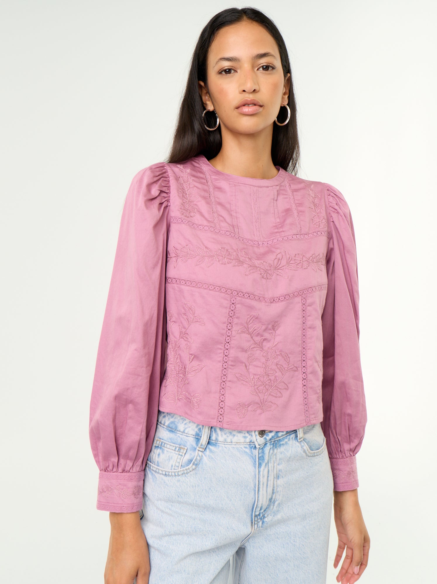 Blouse manches longues avec broderies - Violet