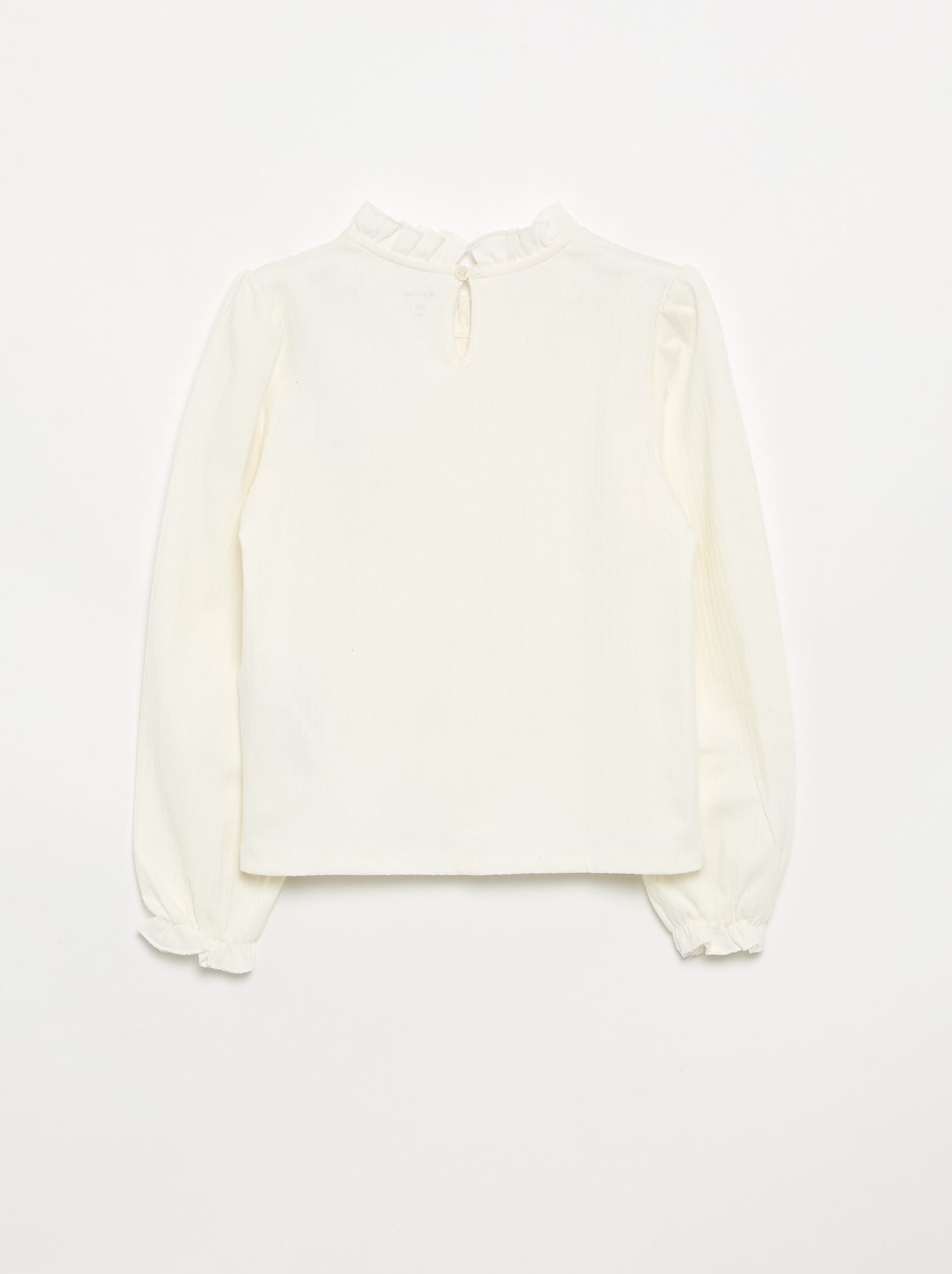 Blouse manches longues avec col volanté - Beige
