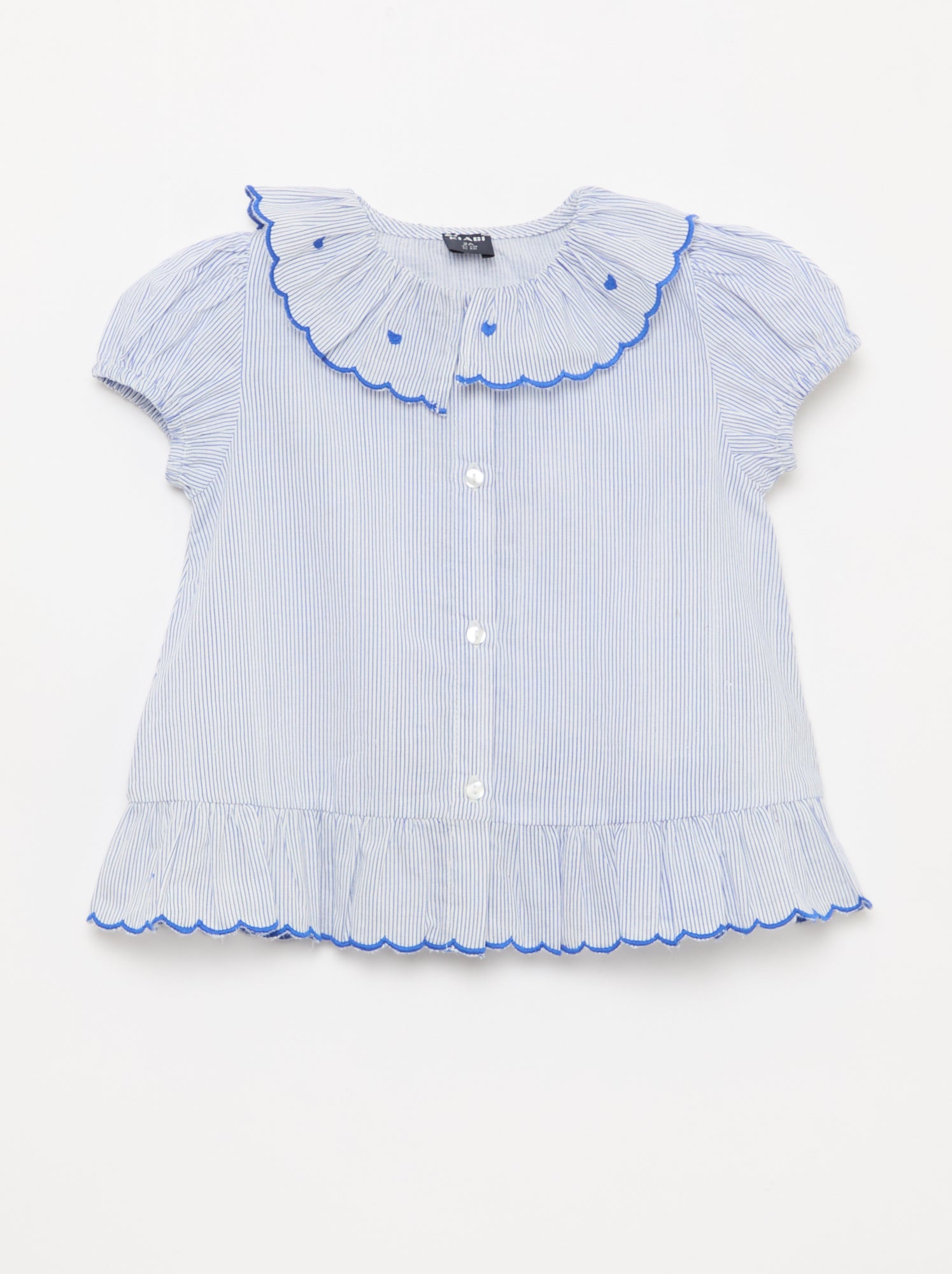 Blouse rayée à manches courtes et base volantée - Bleu