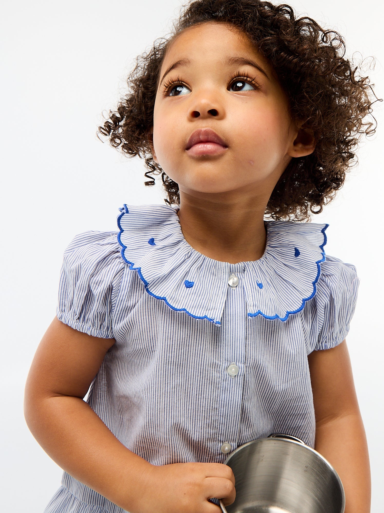 Blouse rayée à manches courtes et base volantée - Bleu