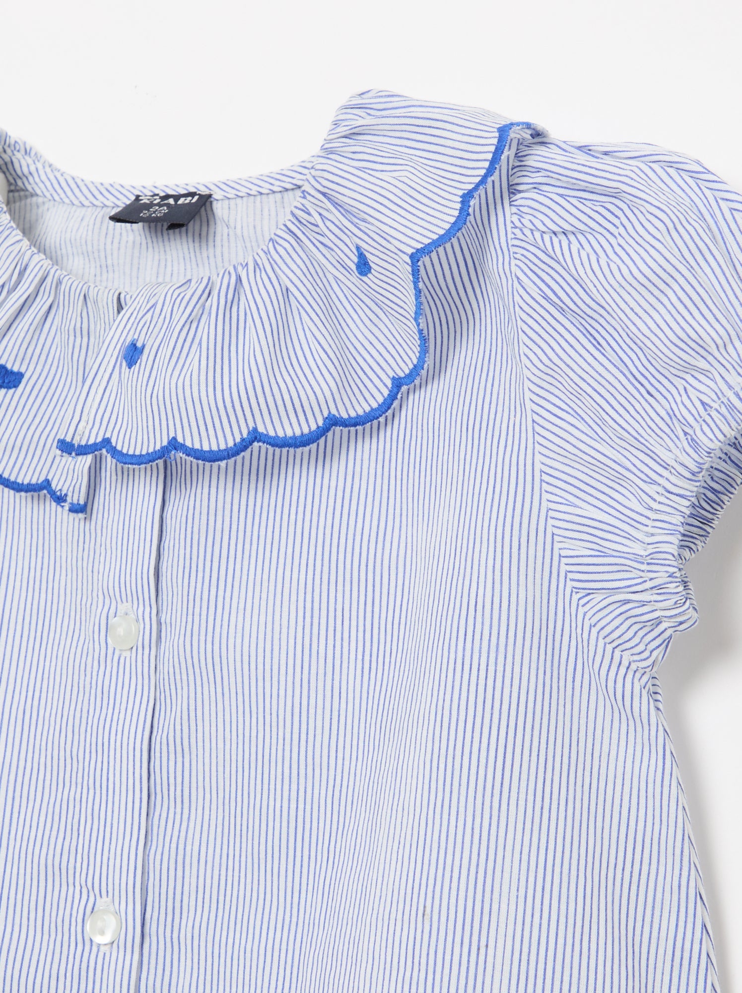 Blouse rayée à manches courtes et base volantée - Bleu