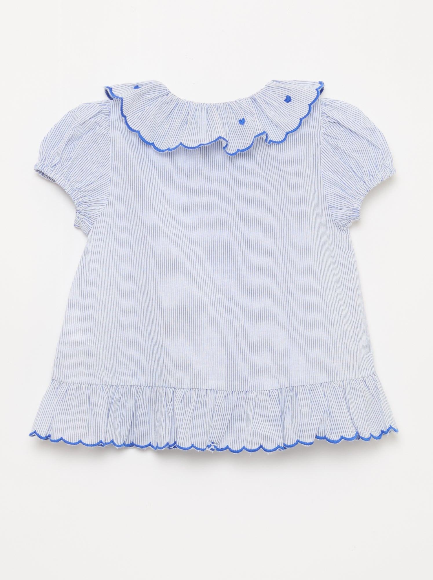 Blouse rayée à manches courtes et base volantée - Bleu