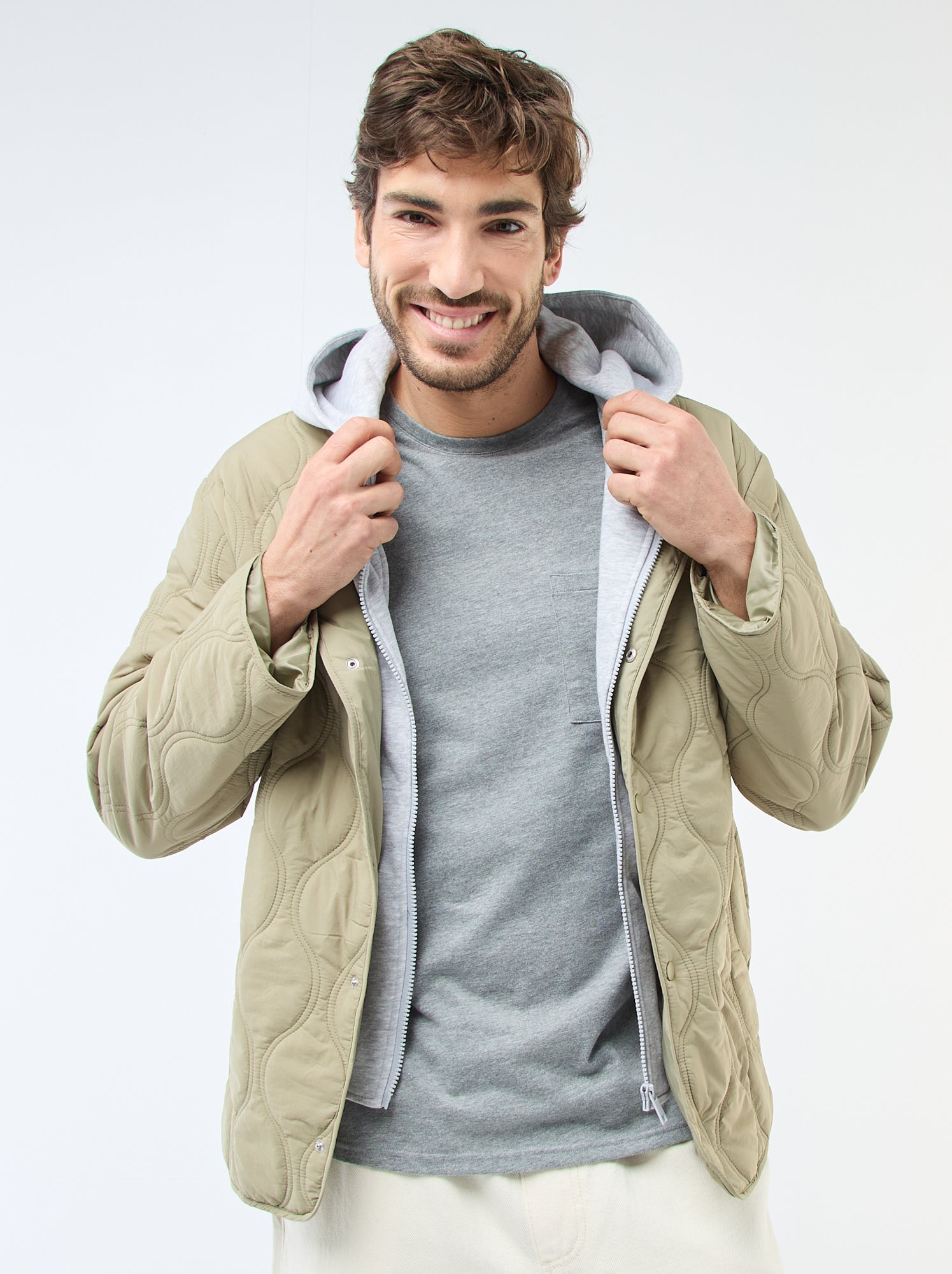 Blouson à capuche avec plastron en molleton amovible - Vert