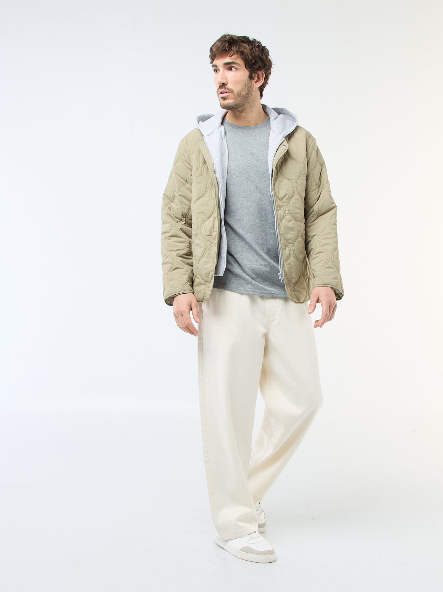 Blouson à capuche avec plastron en molleton amovible - Vert