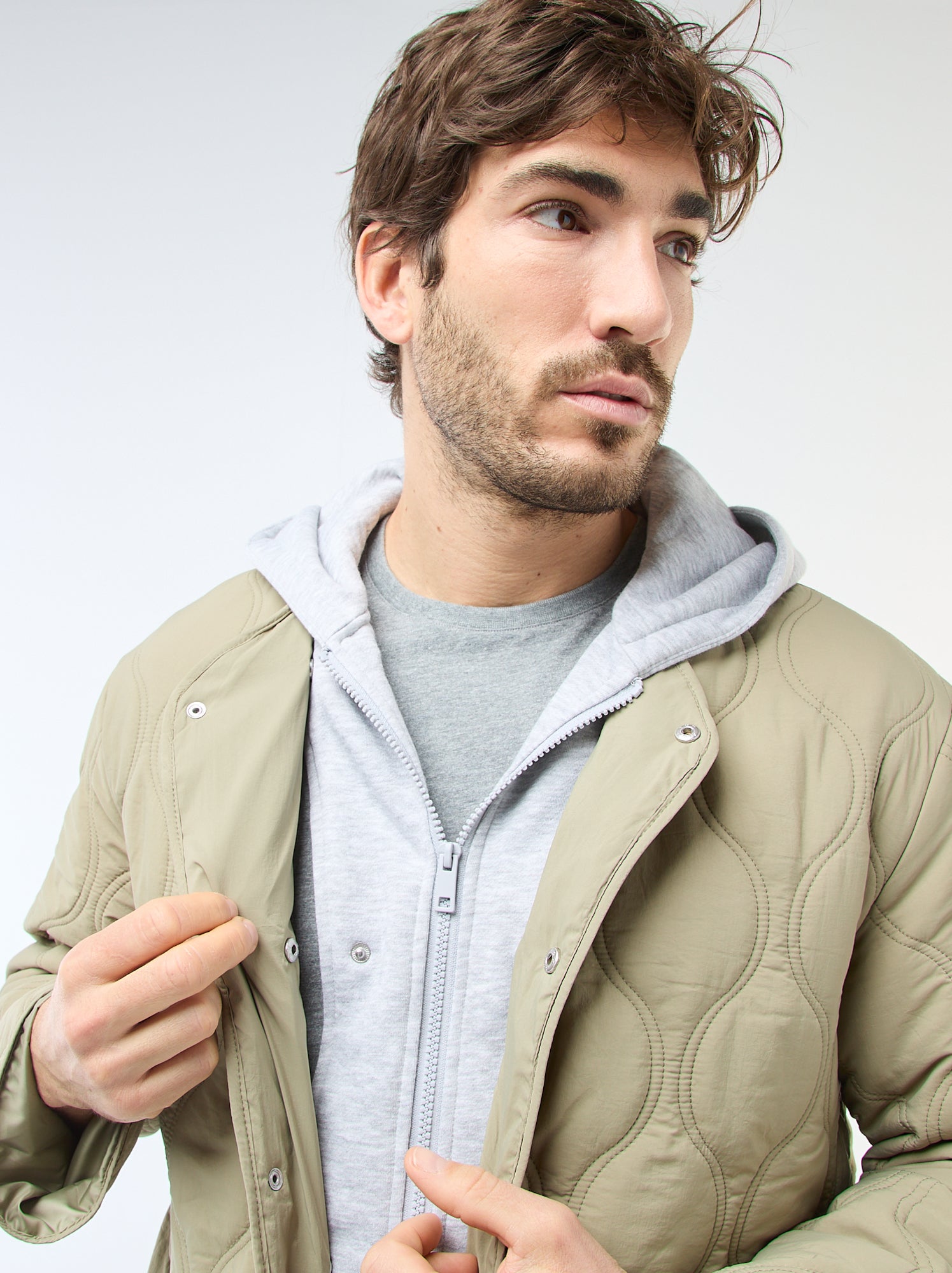 Blouson à capuche avec plastron en molleton amovible - Vert