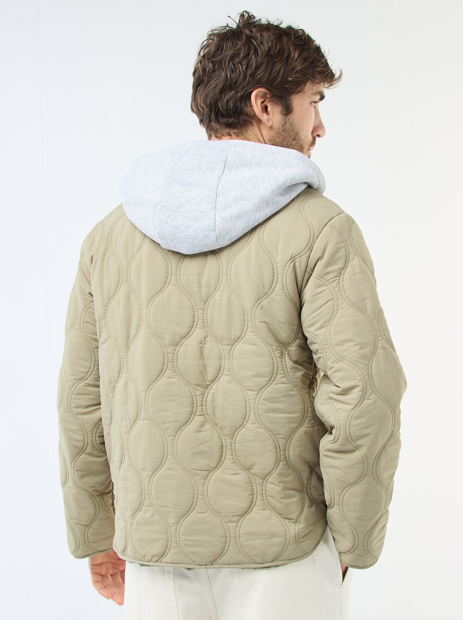 Blouson à capuche avec plastron en molleton amovible - Vert