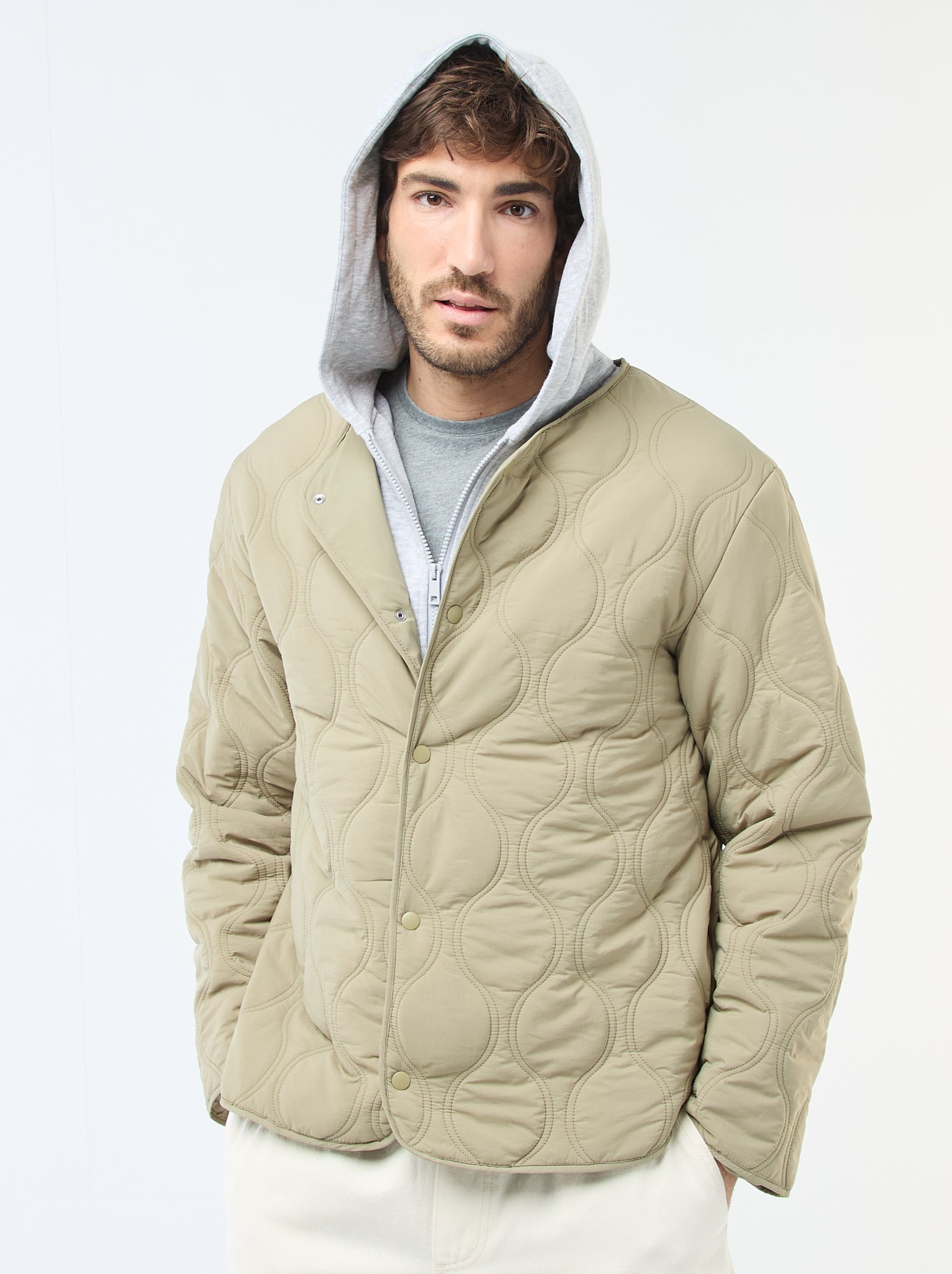 Blouson à capuche avec plastron en molleton amovible - Vert