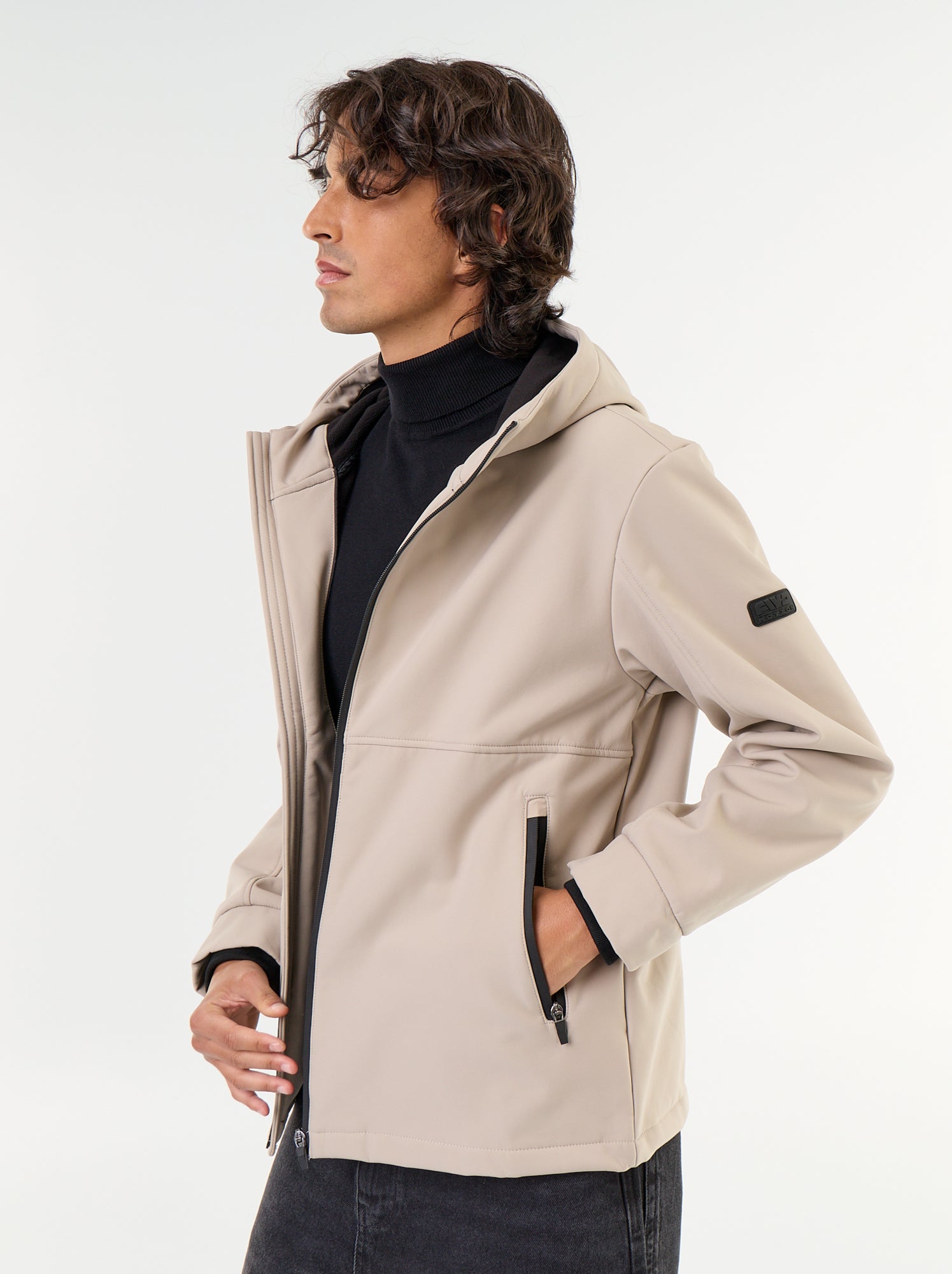 Blouson à capuche néoprène doublé micro-polaire - Beige