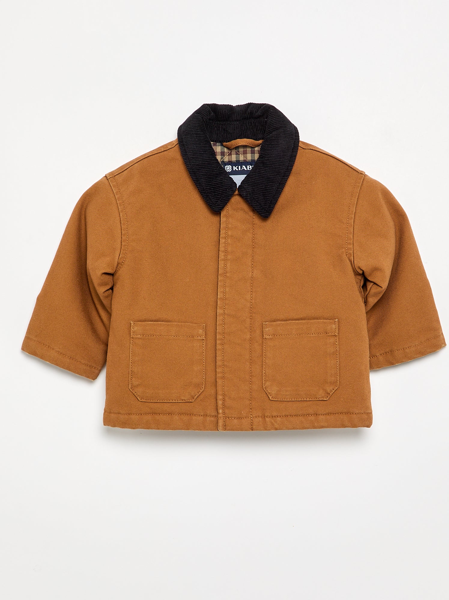 Blouson avec col contrasté en velours - Marron