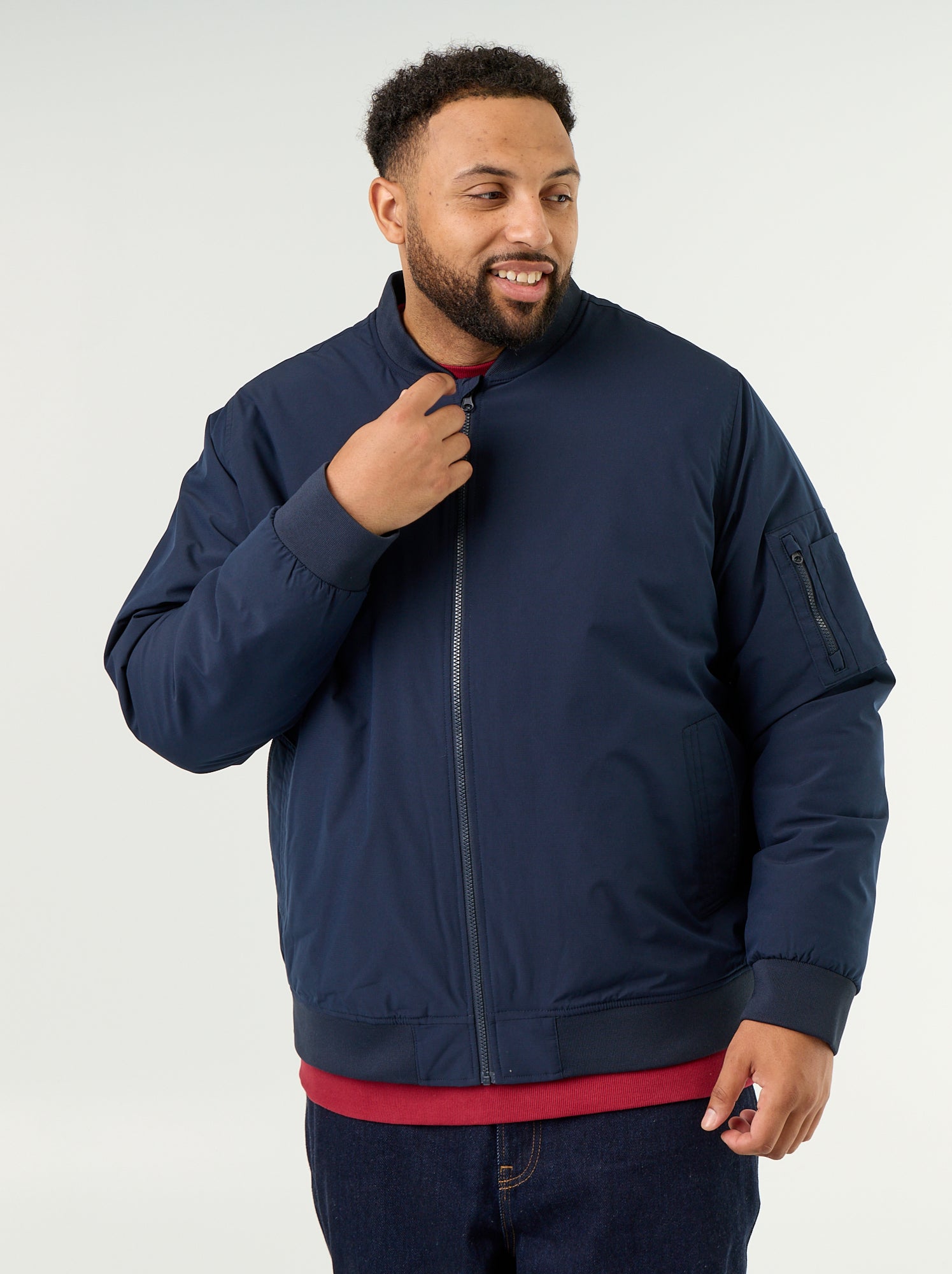 Blouson aviateur avec col en maille côtelée - Bleu