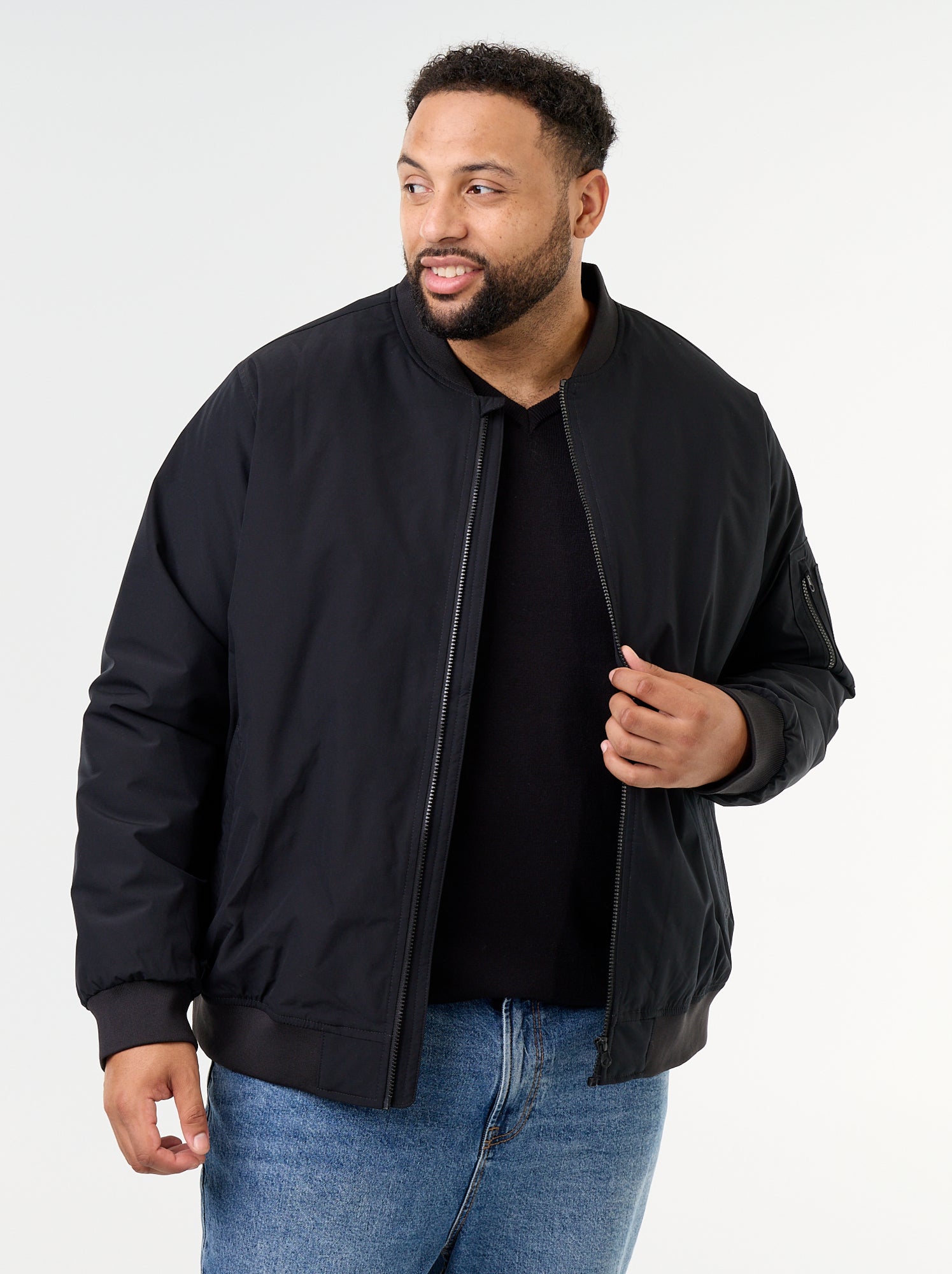 Blouson aviateur avec col en maille côtelée - Noir